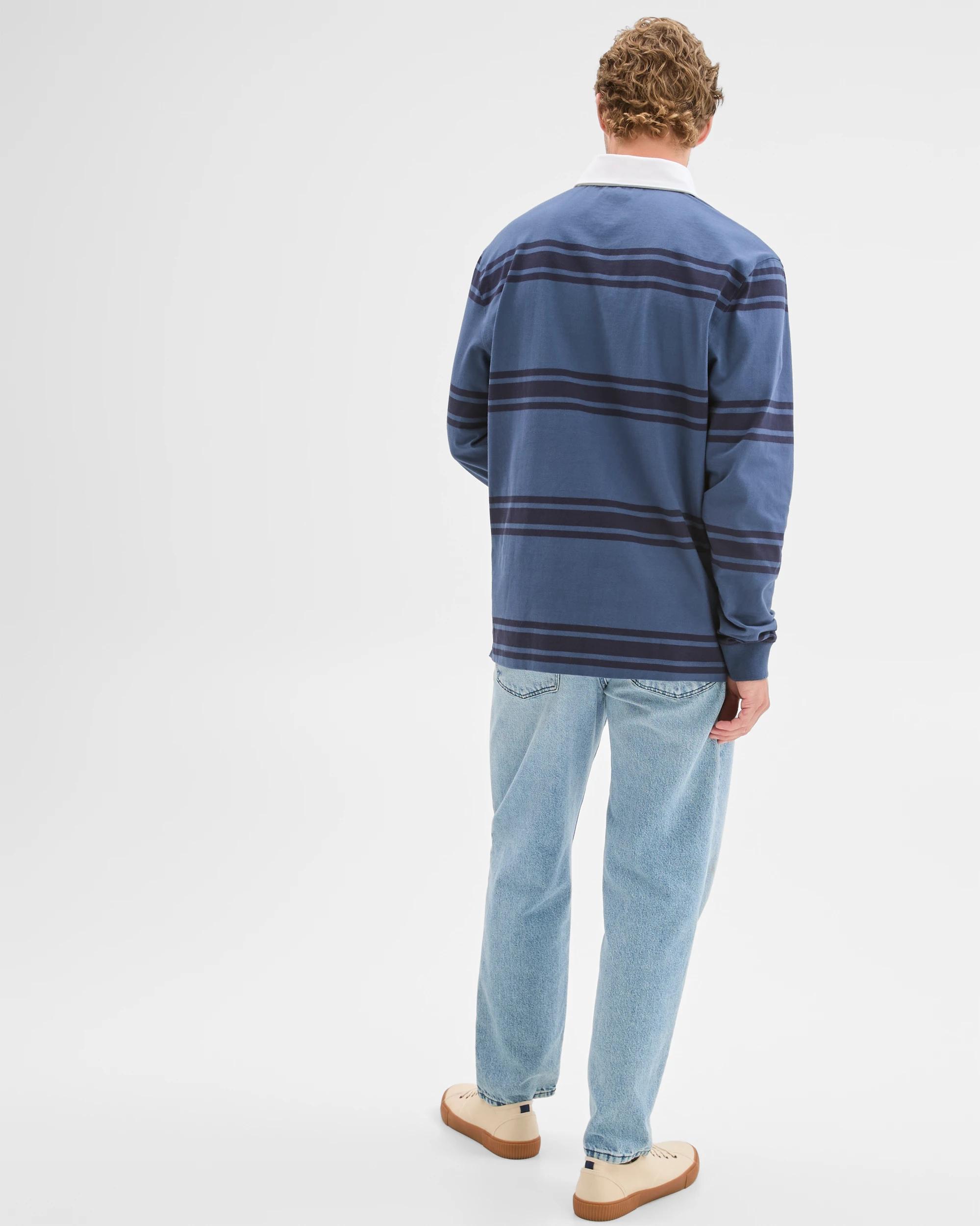 7 Target Man Australian Cotton Long Sleeve Rugby Polo Top DENIM STRIPE, 7 of 7
