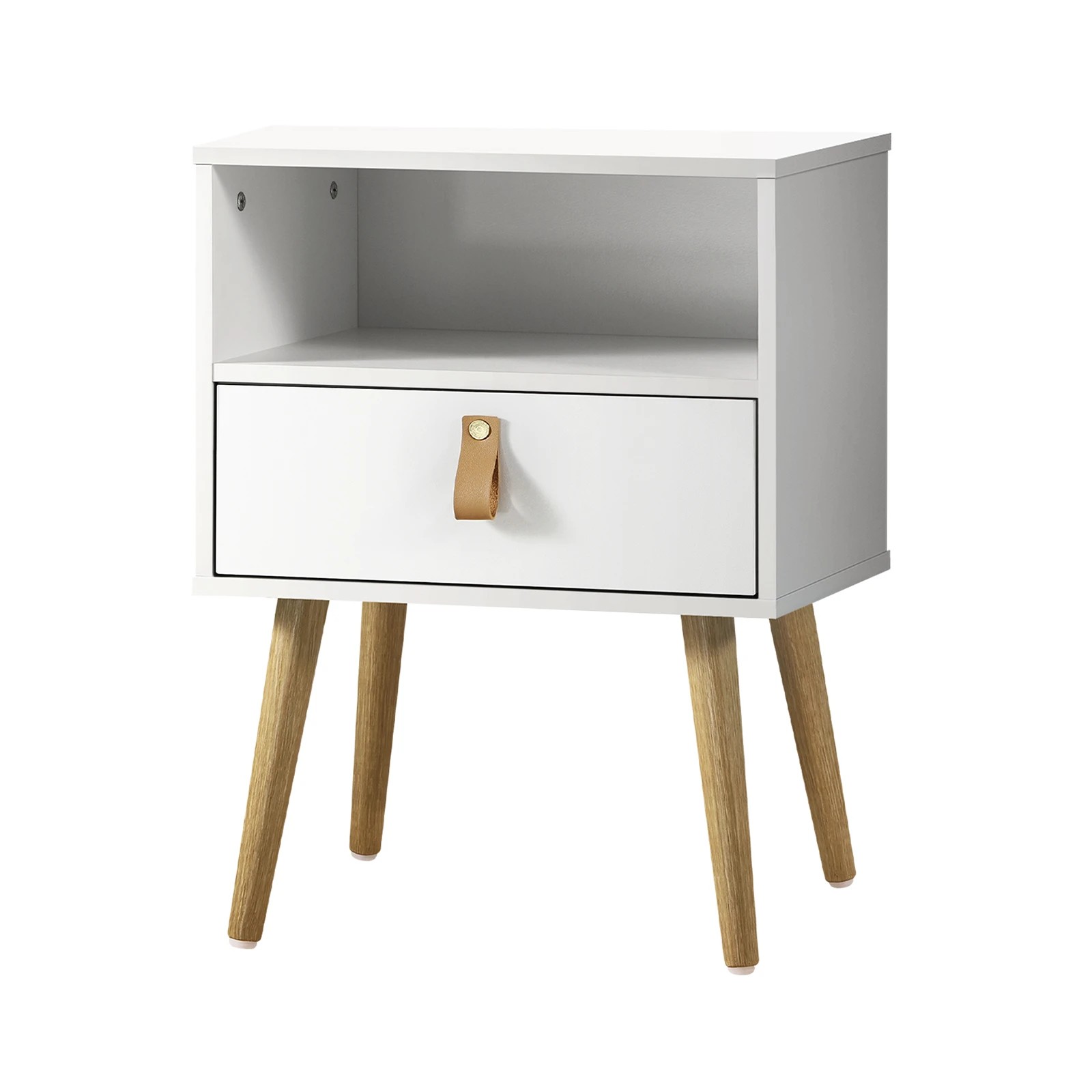 1 Oikiture Bedside Tables Side Table Drawer Cabinet Leather Handle
 - White, 1 of 10