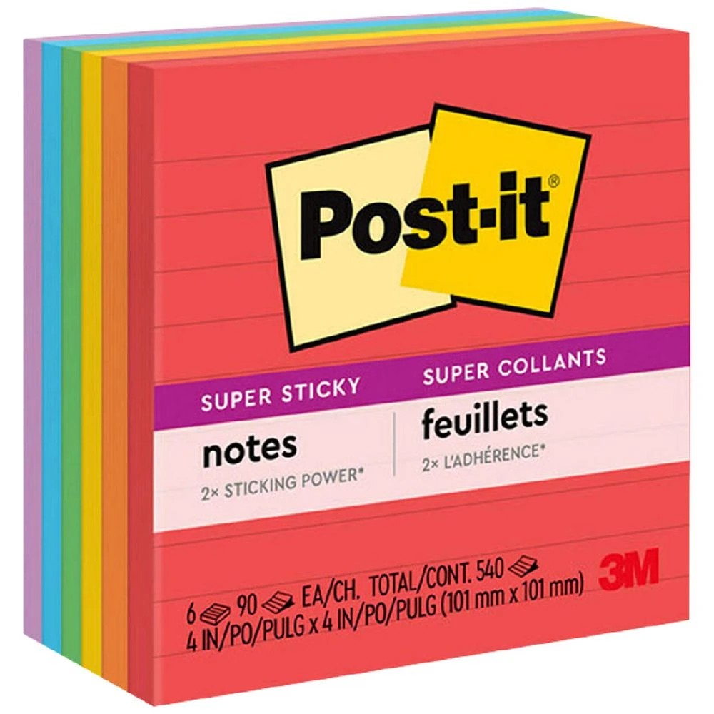 1 Post-it Super Sticky Notes 101x101mm Playful Primaries 6 Pack, 1 of 10