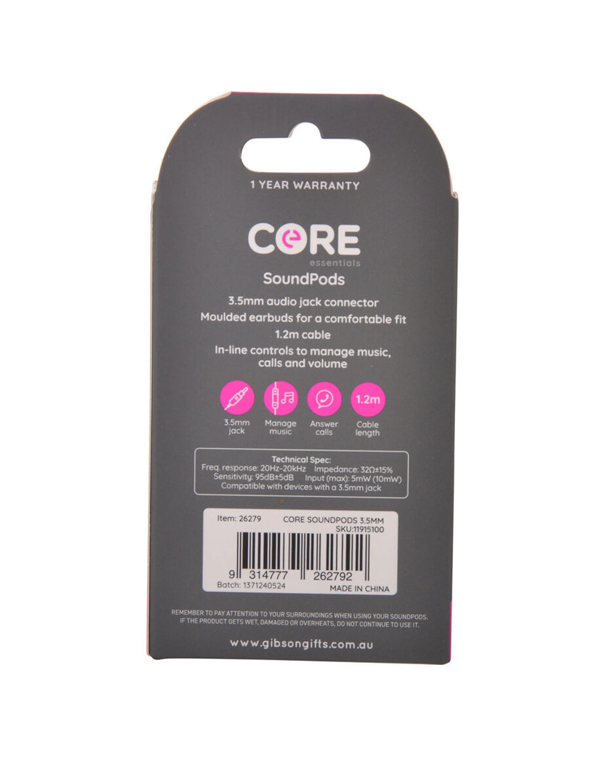 3 Core Essentials Soundpods In-Ear Earphones 2PK Wired With Mic 3.5mm Cable 1.2m
 - white, 3 of 4