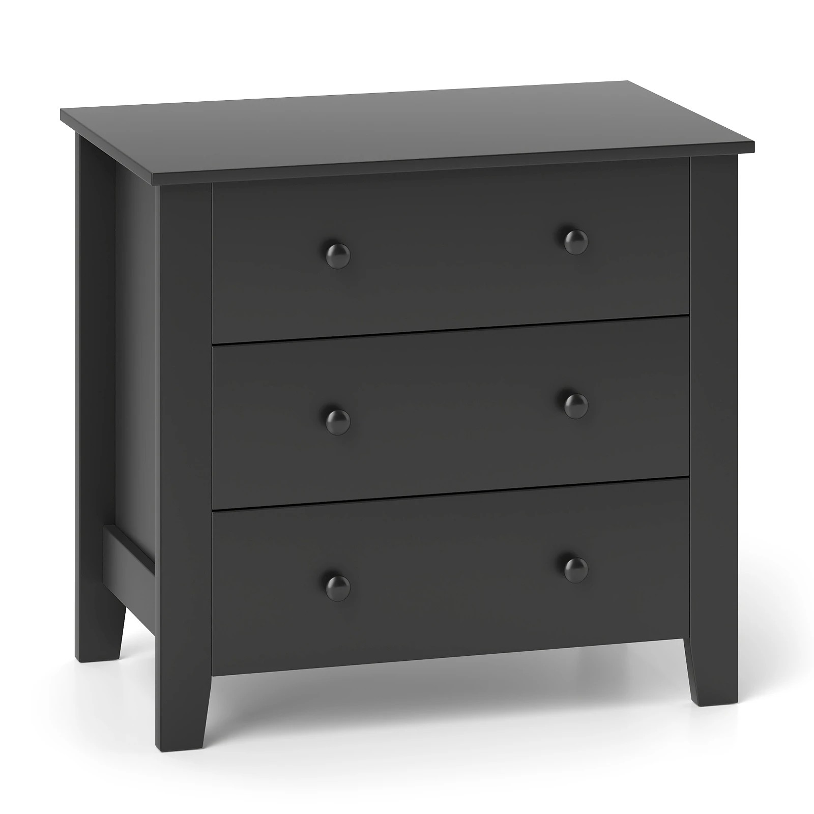1 Costway 3 Chest of Drawers Storage Dresser Nightstand Wood Bedside Table - Black, 1 of 4