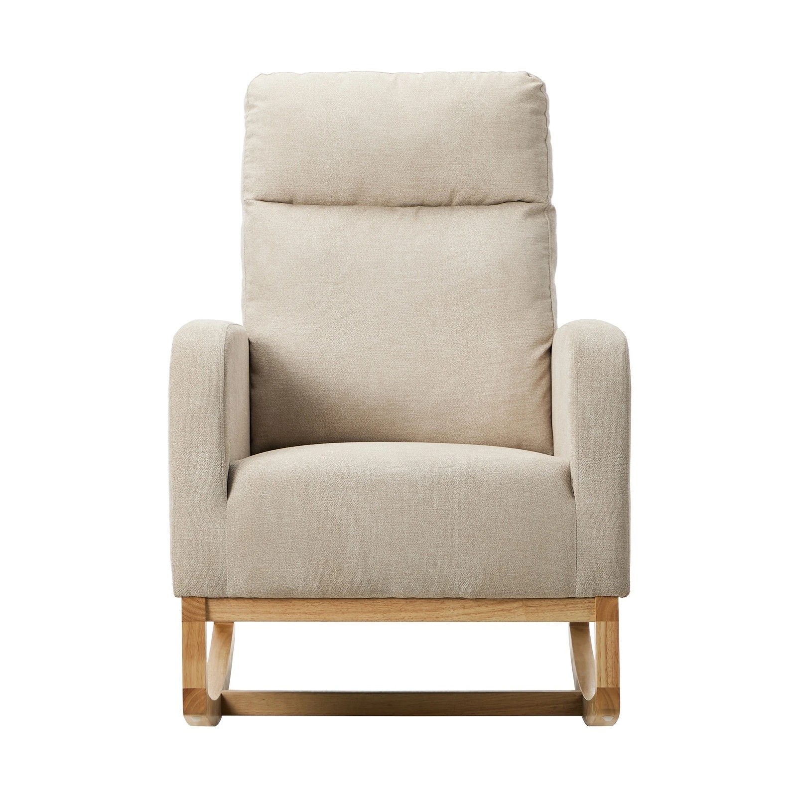 7 Oikiture 2x Rocking Armchair Linen Fabric Lounge Chair Accent Chair - Beige, 7 of 10