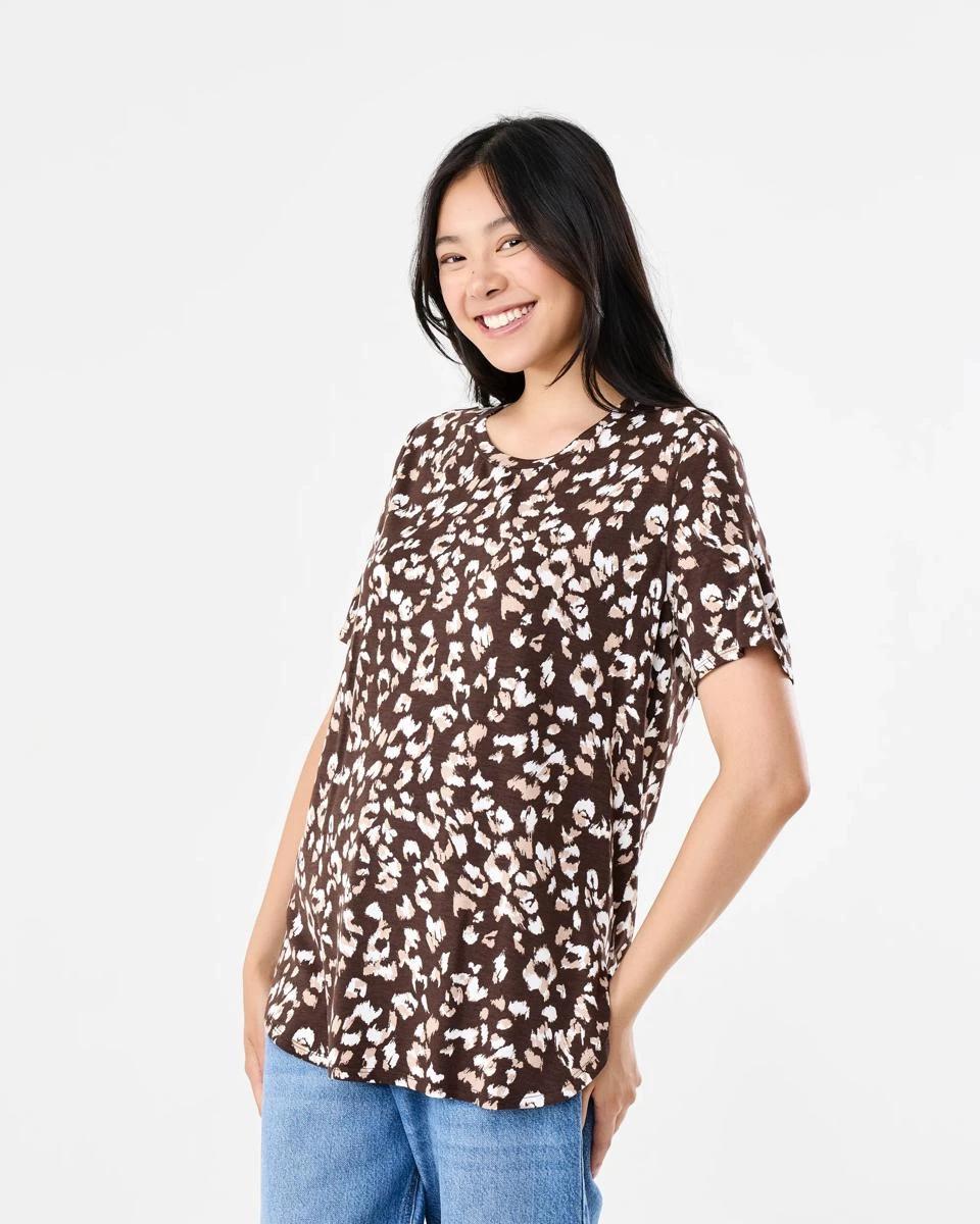 2 Short Sleeve Curve Hem Tunic Choc Leo, 2 of 7