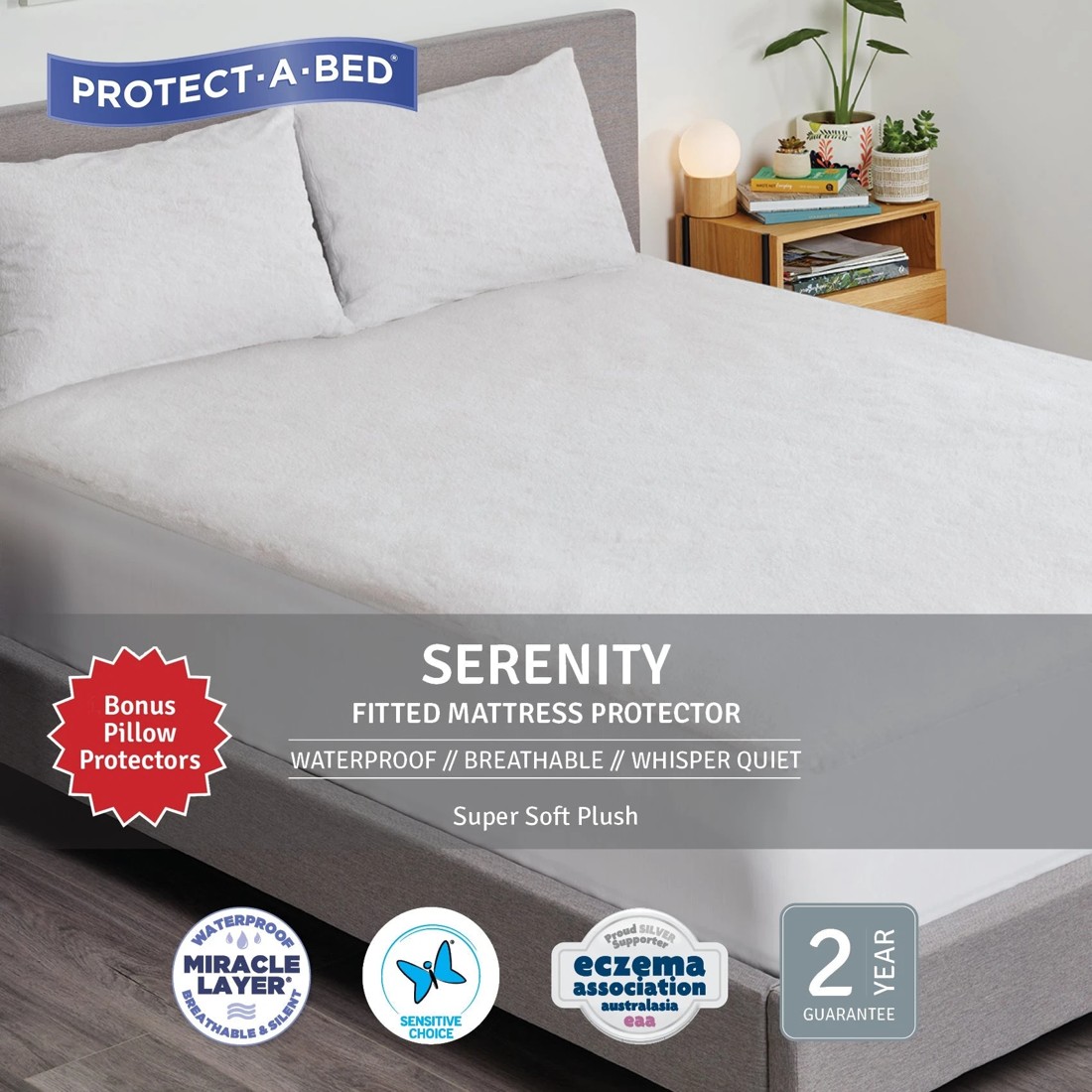2 Protect A Bed Serenity Dynatexâ„¢ Fleece Fitted Waterproof Sleep Protectors - Double - White, 2 of 4