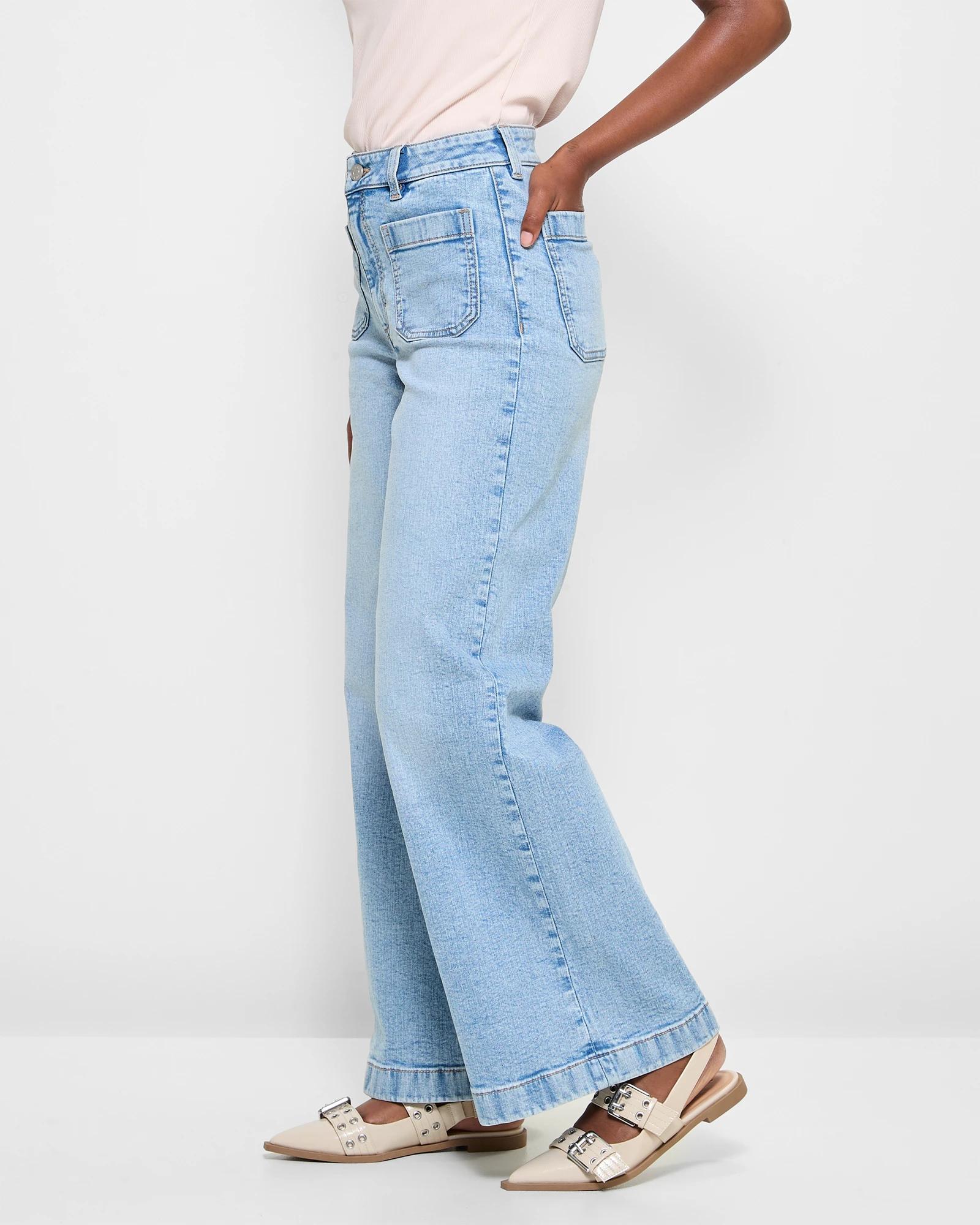 3 Target Petites Full Length Wide Leg Denim Jeans - Mila BRIGHT VINTAGE BLUE, 3 of 5