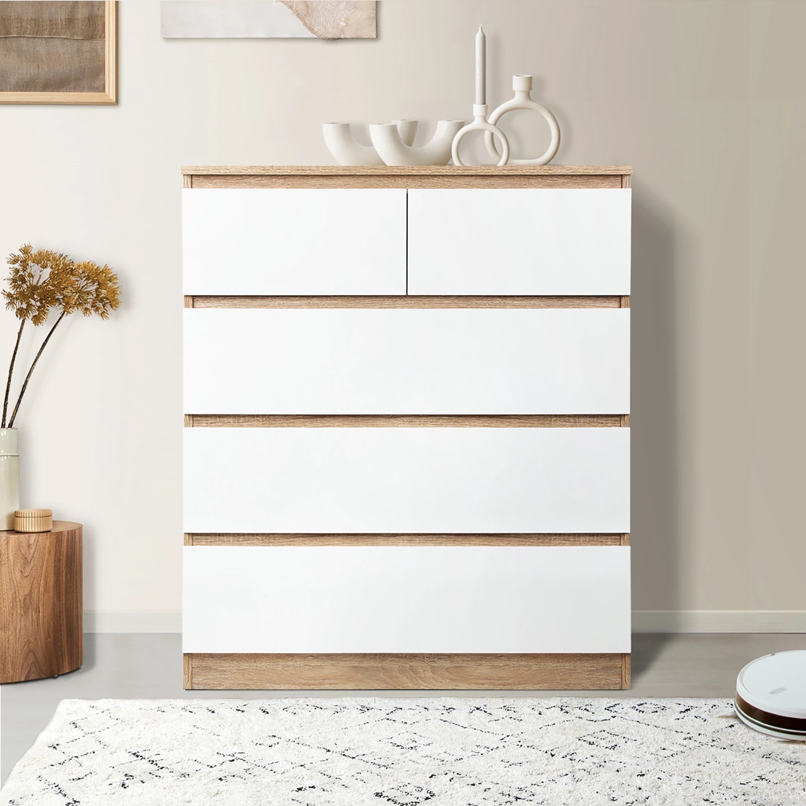 4 Oikiture 5 Chest of Drawers Tallboy Dresser Table Storage Cabinet - Multi, 4 of 8