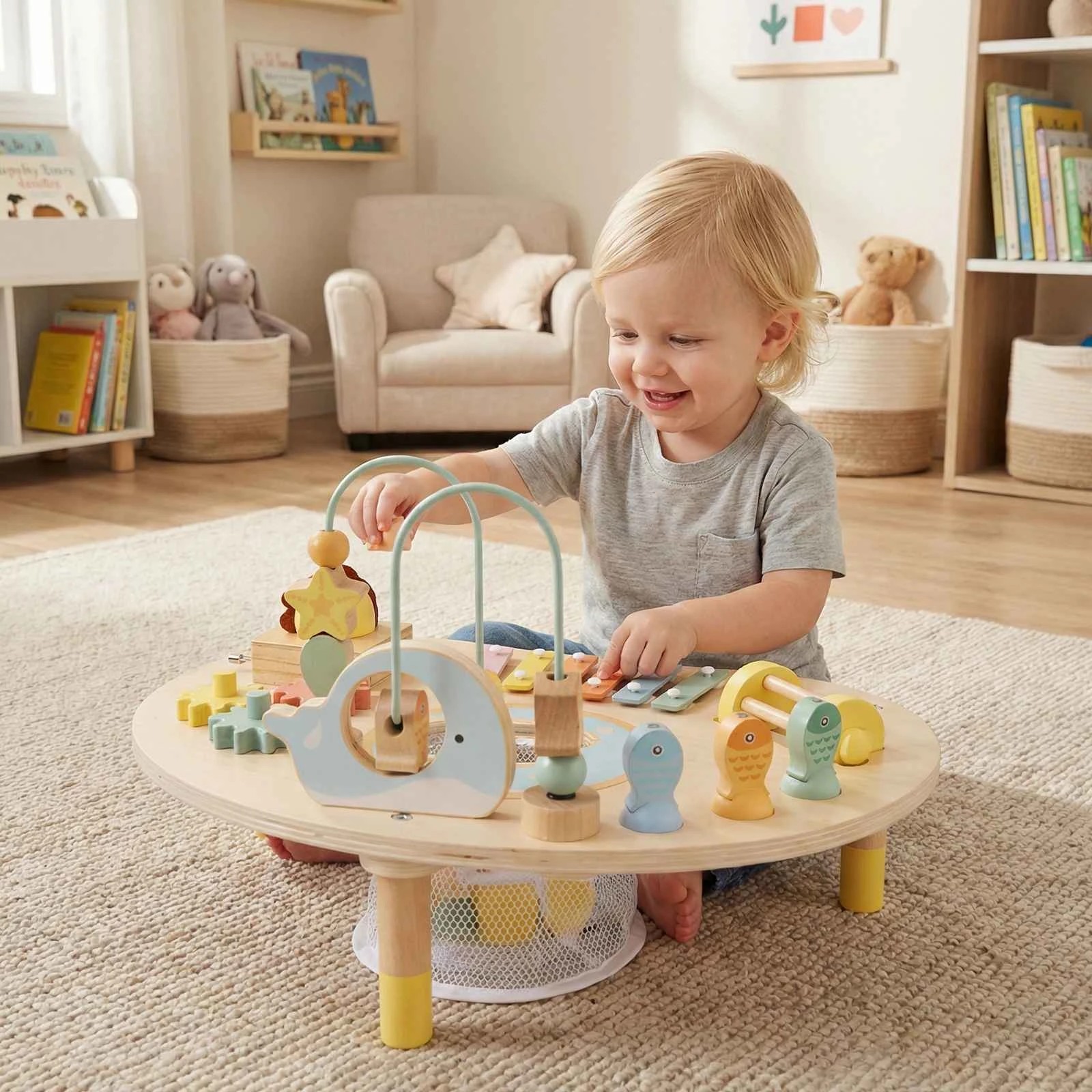 3 Costway 7in1 Activity Table Montessori Sensory Toy Wood Music Play Center, 3 of 3