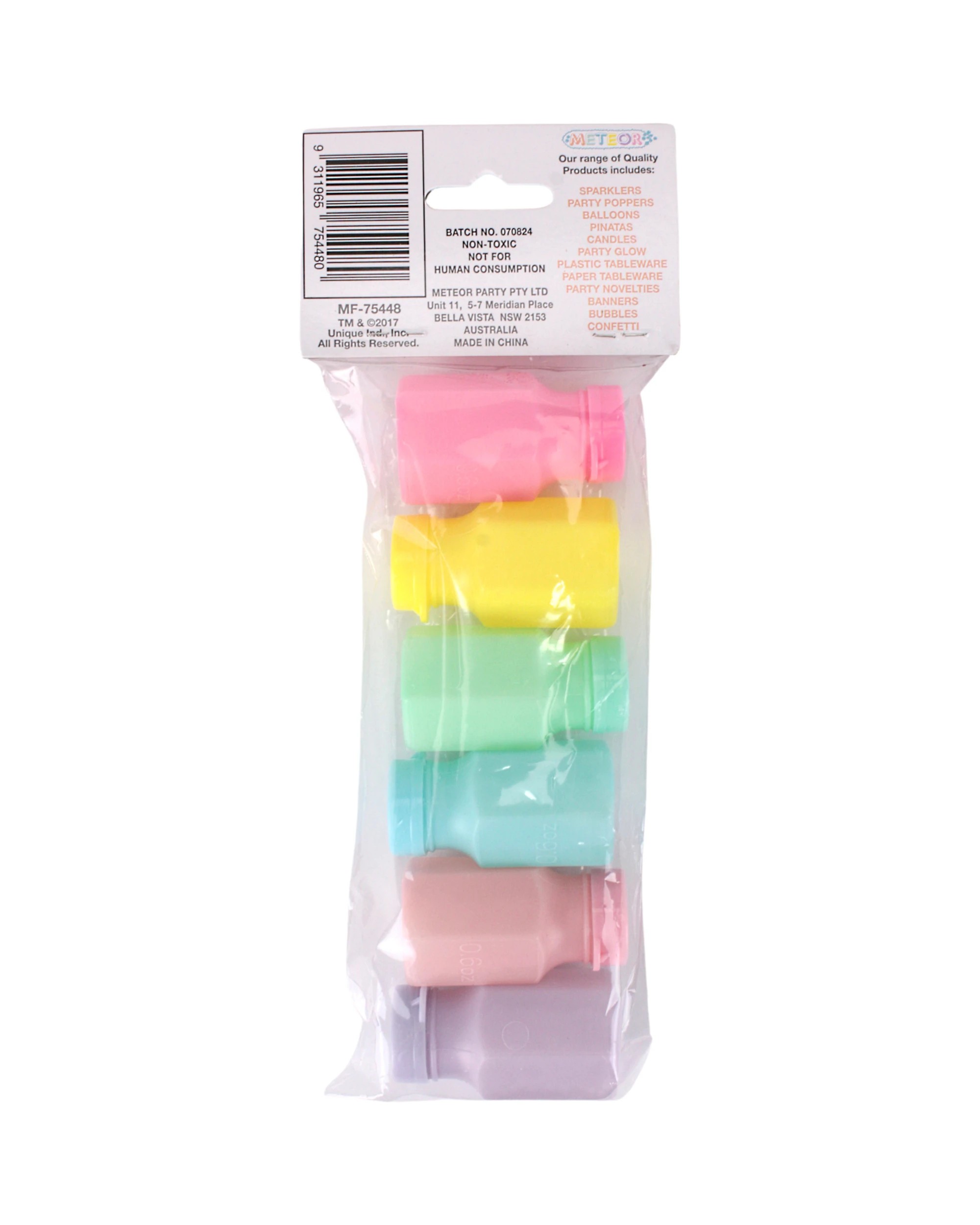 4 Meteor Mini Pastel Bubble Bottles Pack of 6 - Multi, 4 of 4