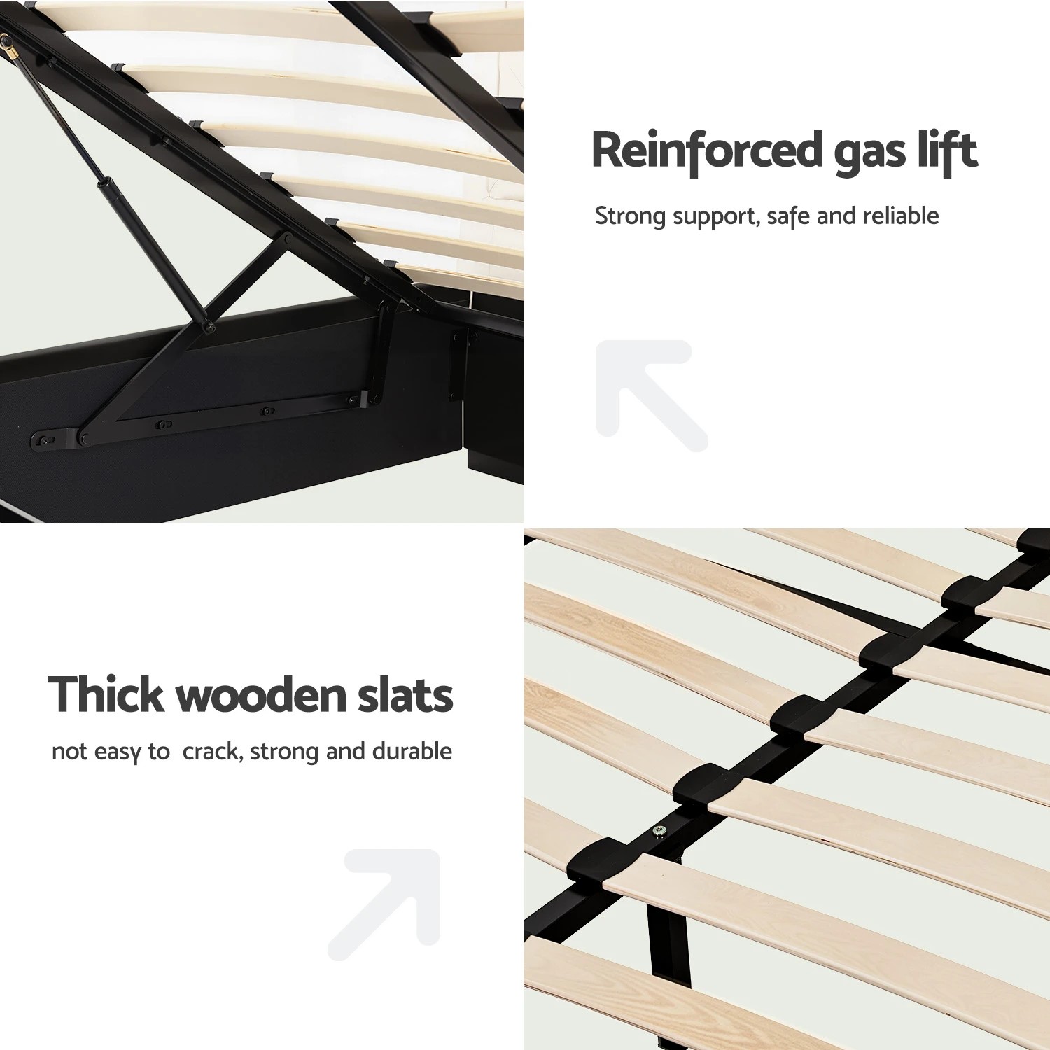 7 Artiss Bed Frame Queen Size Gas Lift Under Bed Storage Upholstered Sturdy Easy Assembly - Black, 7 of 8