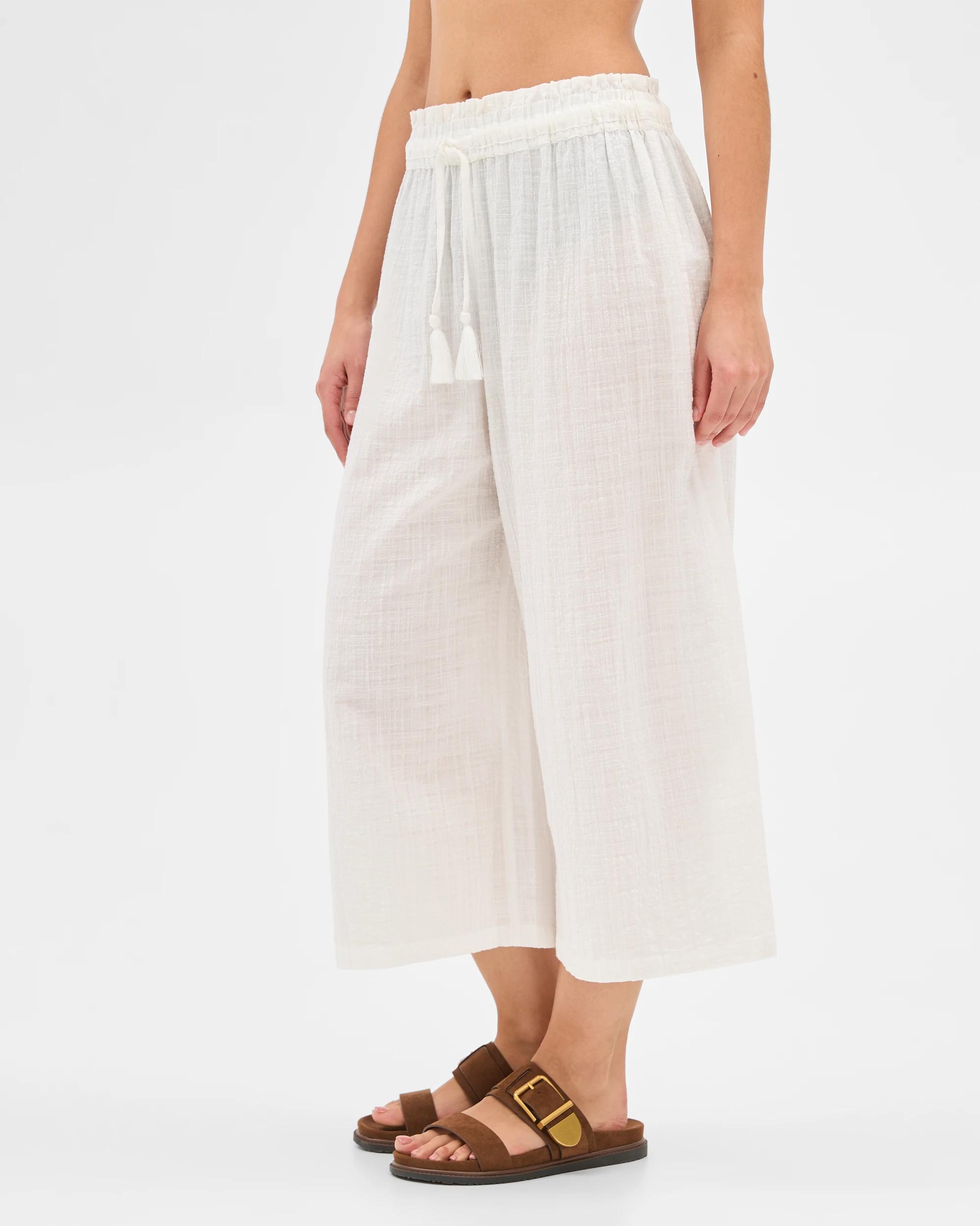 4 Target Resort Shirred Waist Culotte Pants WHITE, 4 of 6