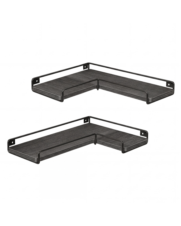 Levede Floating Shelves Set Of 2 L-Shaped Corner Shelves For Wall - Black