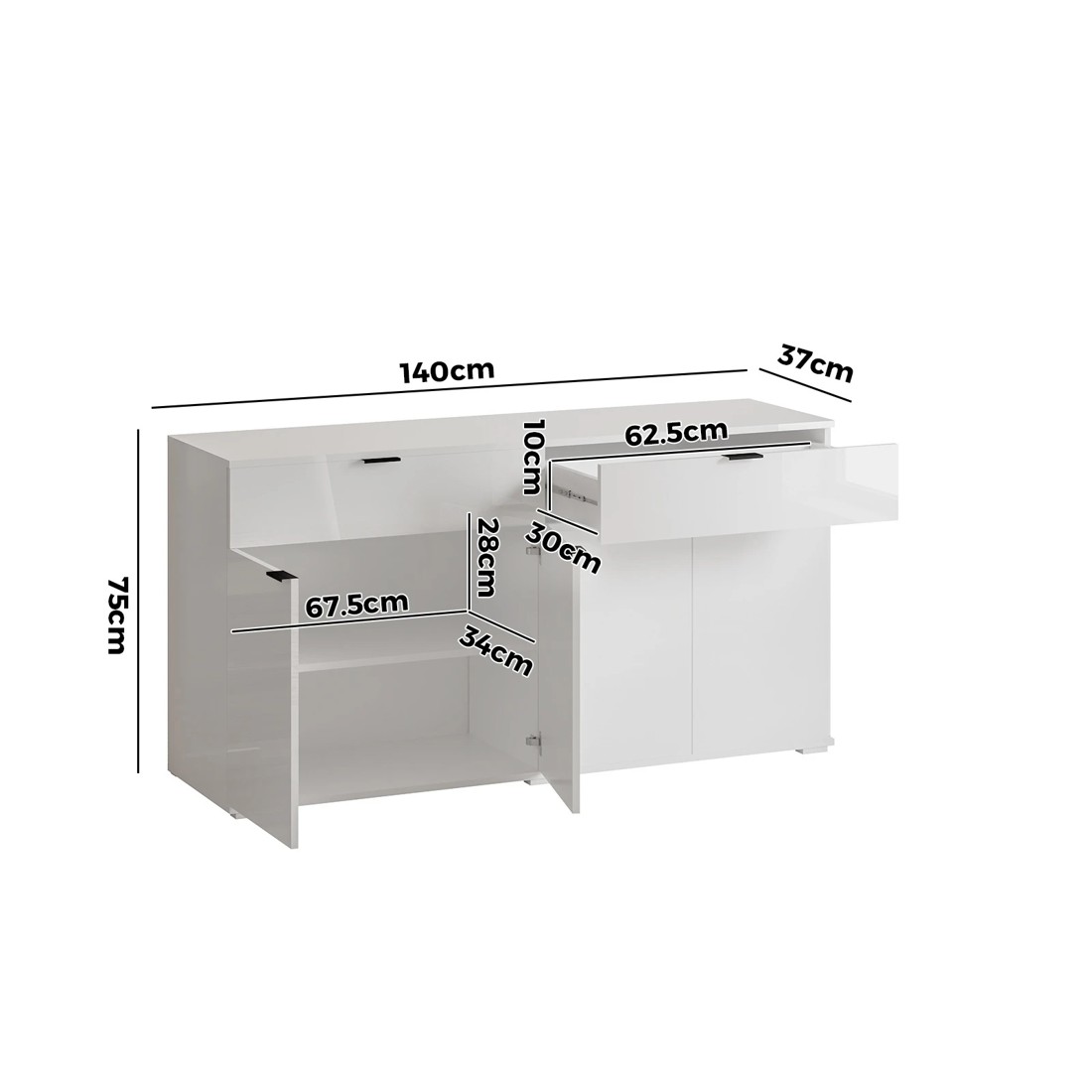 9 Oikiture Sideboard Buffet High Gloss
 - White, 9 of 10