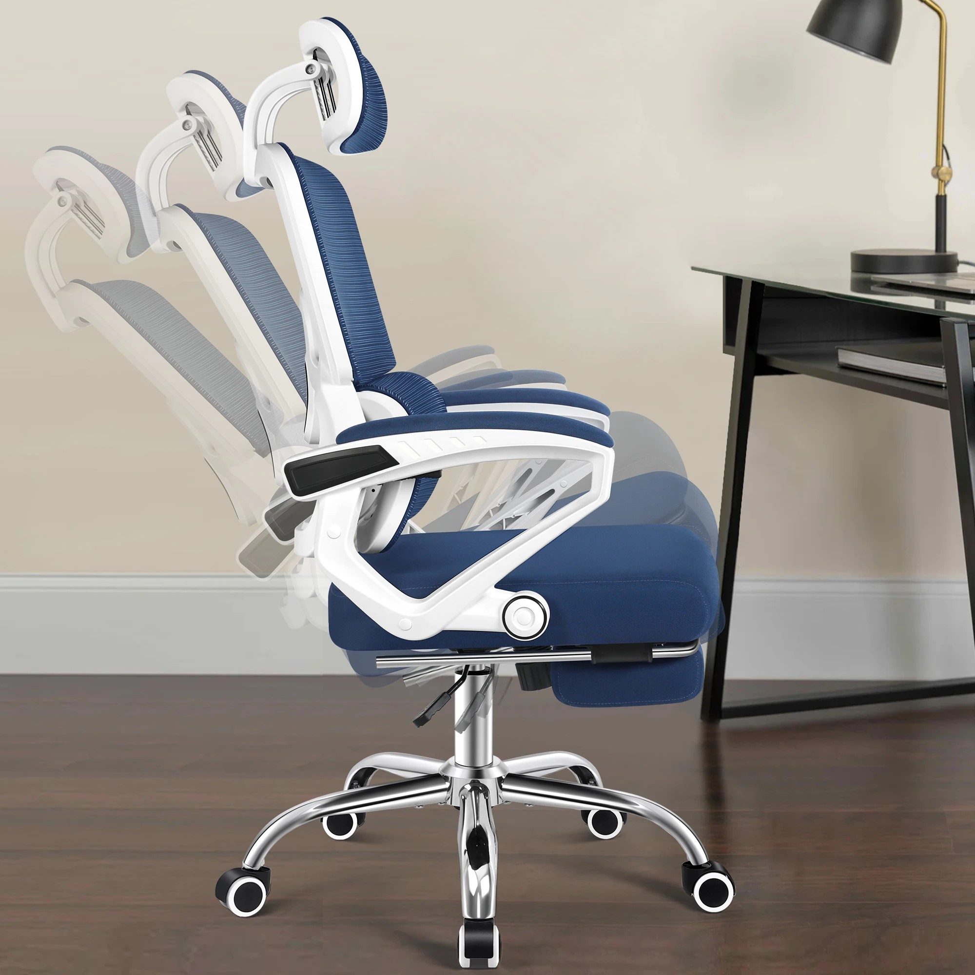 7 Alfordson Mesh Office Chair Racing Ergonomic Executive Computer Recliner Work - White Blue, 7 of 10