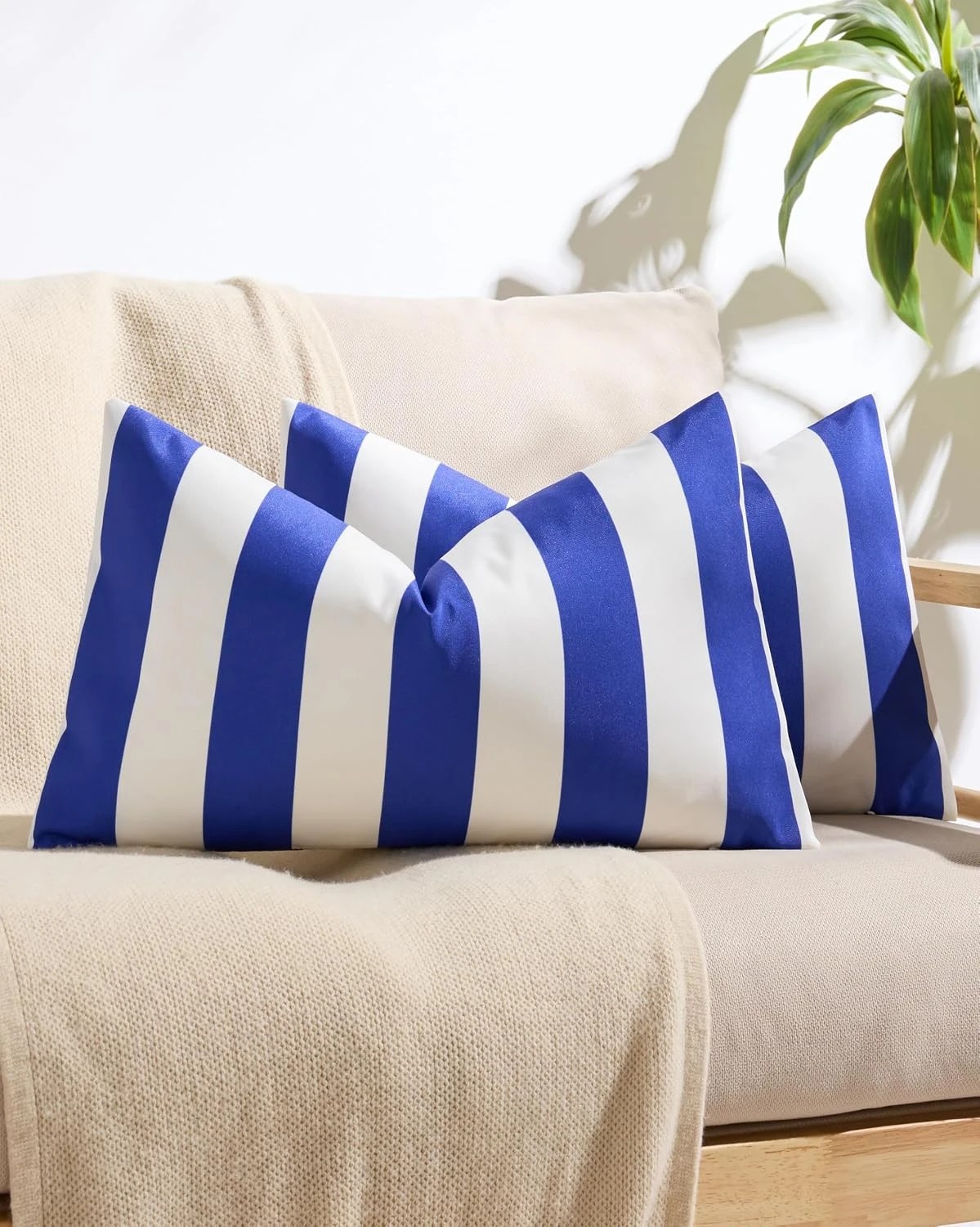 1 Gioia Casa 2-Pack Striped Outdoor Waterproof Cushion Covers - Royal Blue, 30x50cm, 1 of 3