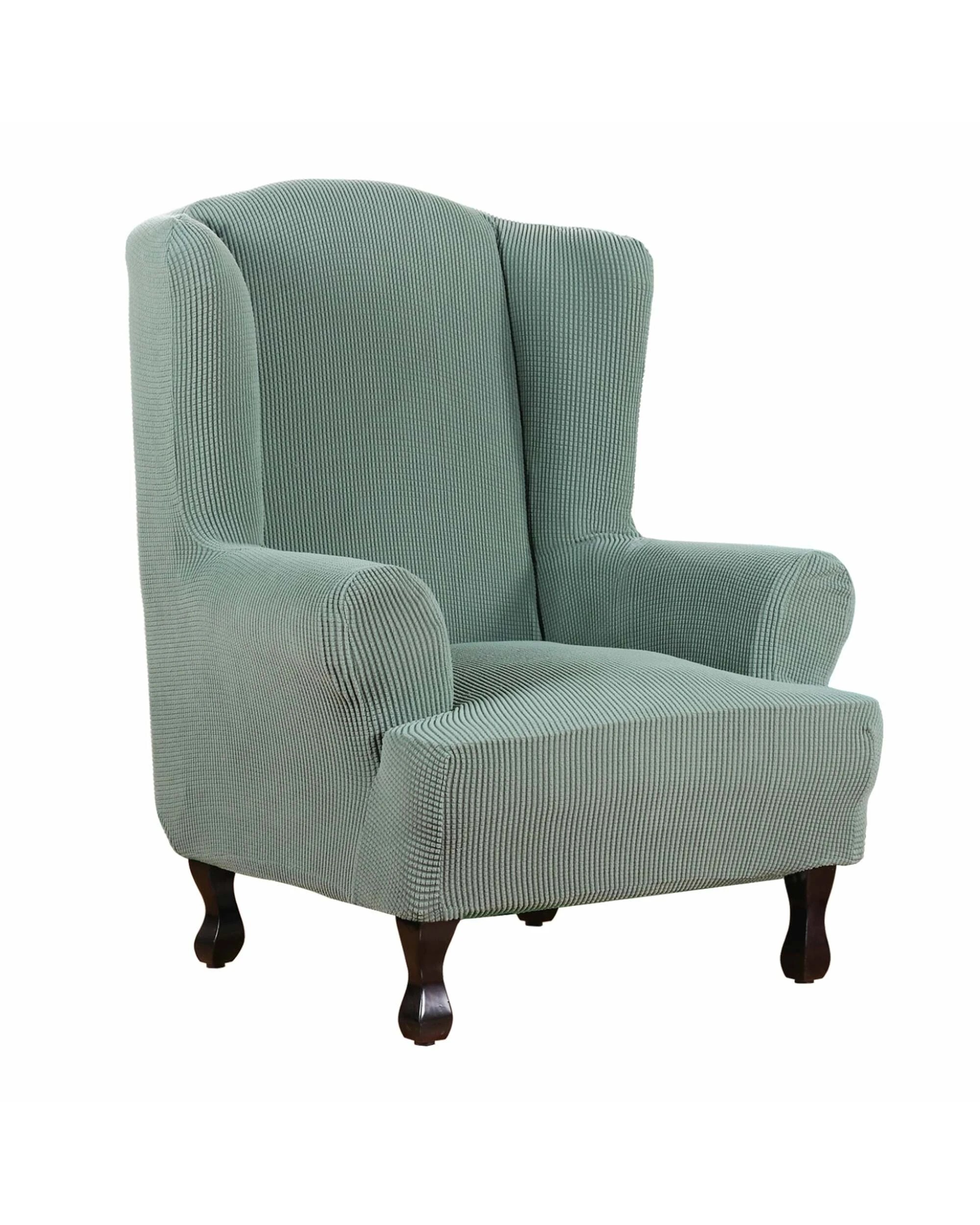 1 Smarcute Stretch Wing Chair Cover 1-Piece Non Slip Jacquard Fabric - Green, 1 of 5