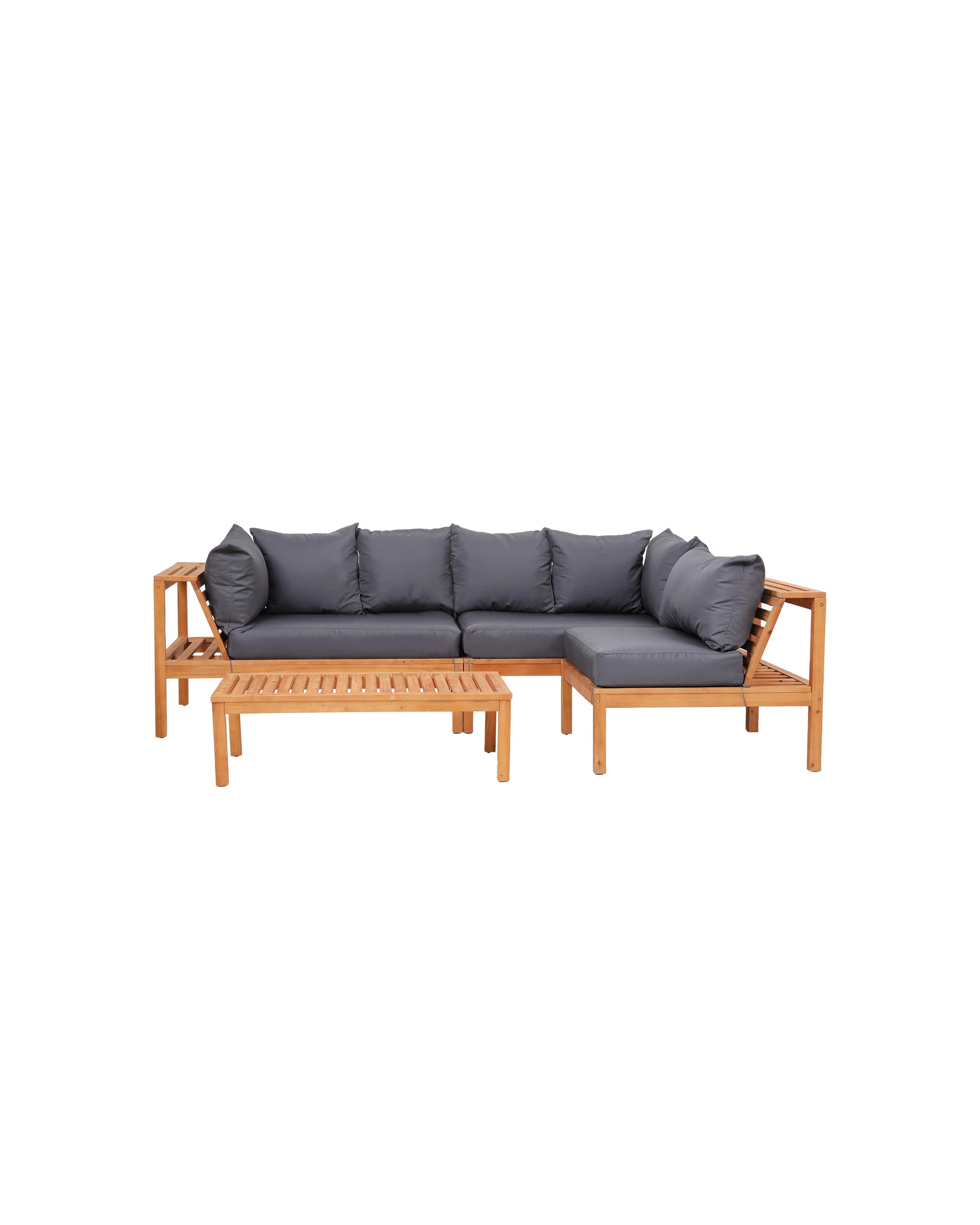 4 Gardeon 4 Pieces Outdoor Sofa Set 5-Seater en Bench with Built-in Side Table - Natural, 4 of 10