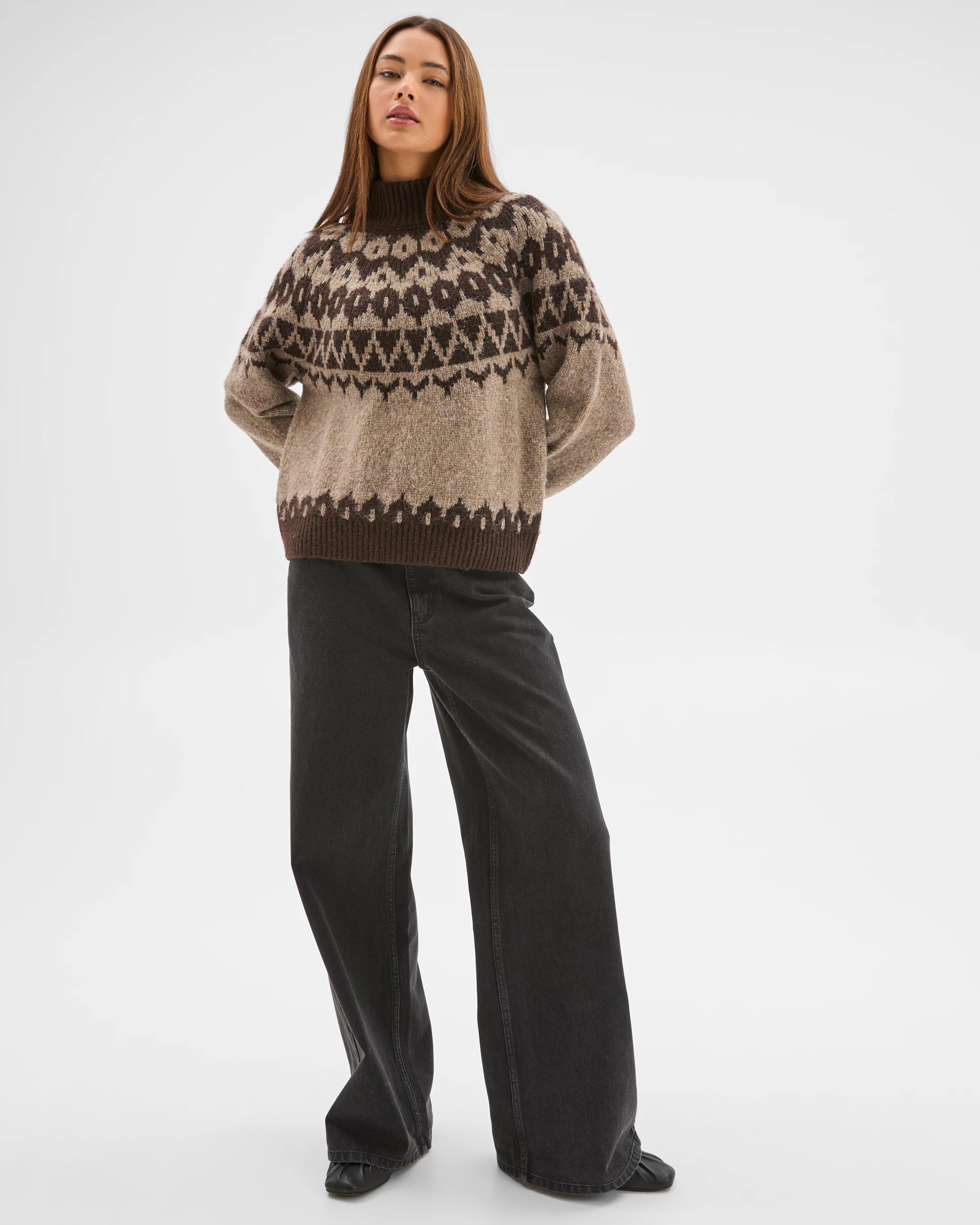 2 Lily Loves Fairisle High Neck Jumper TRUFFLE, 2 of 5