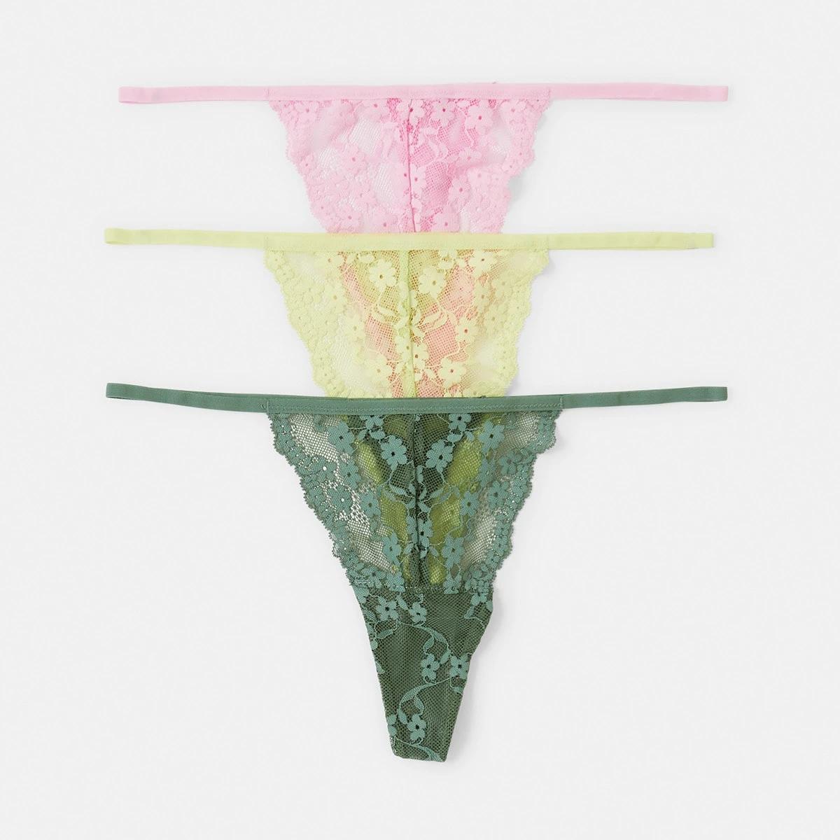1 3 Pack Lace G-String Briefs SEAGLASS GREEN, SHADOW LIME, PASTEL LAVENDER, 1 of 8