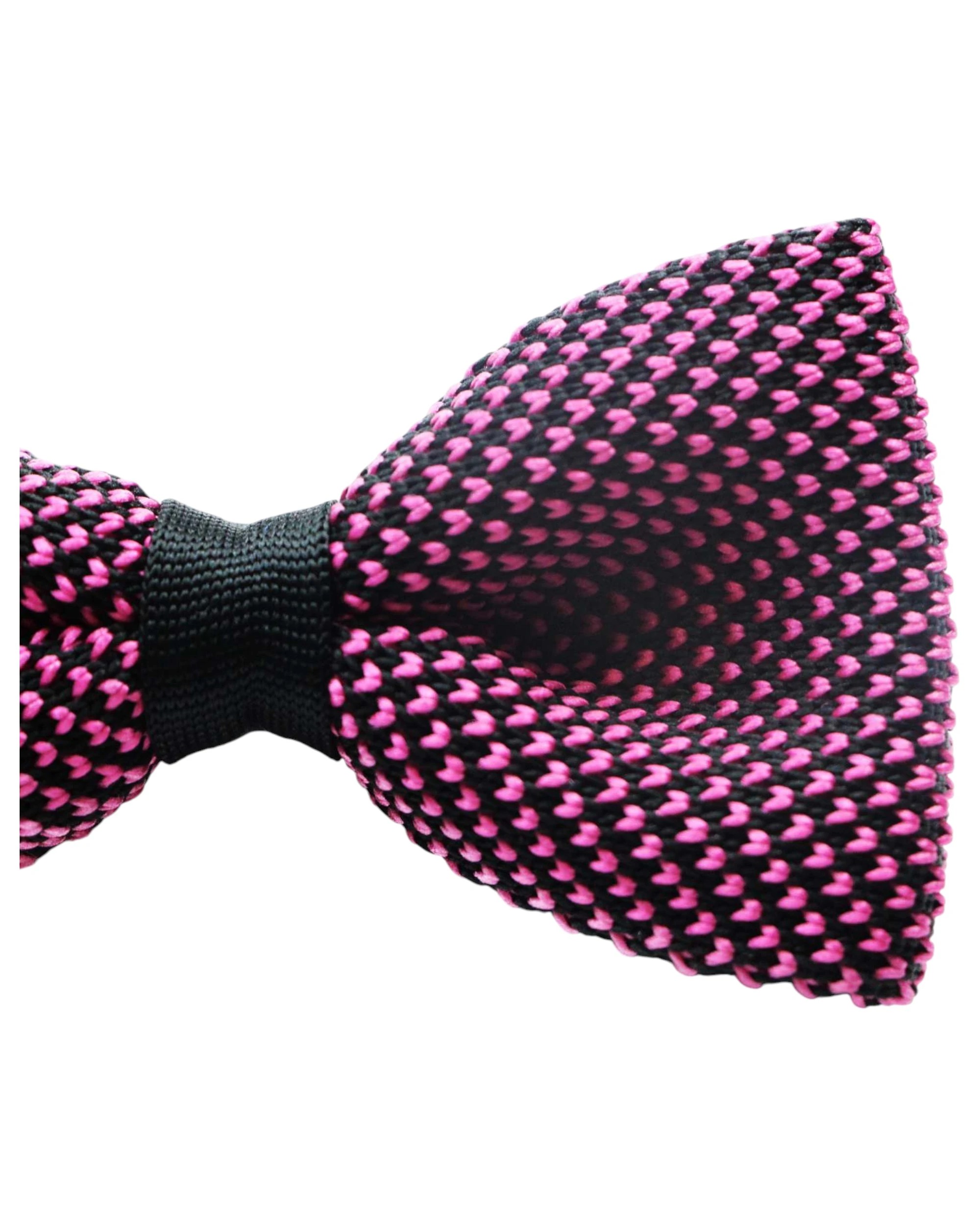 3 Zasel Mens Pink & Black Cross-Hatched Knitted Bow Tie, 3 of 3