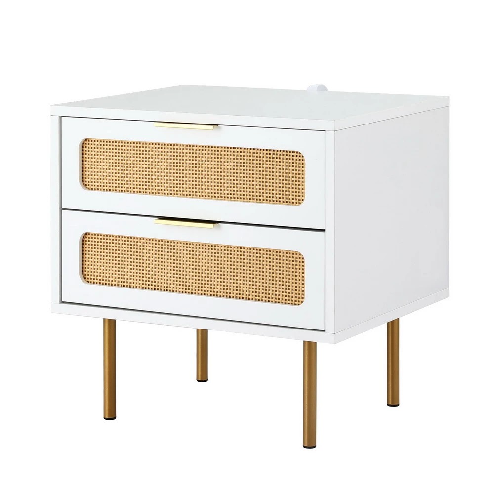 1 Artiss Rattan Bedside Table 2 Drawers - White, 1 of 5