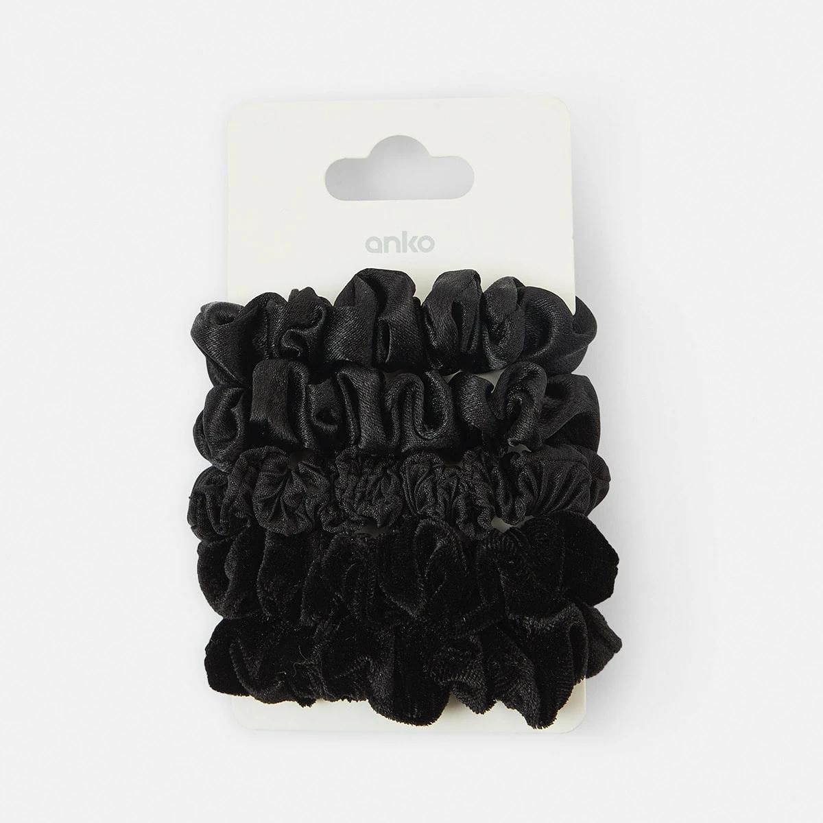 5 5 Pack Mini Textured Hair Scrunchies Black, 5 of 5