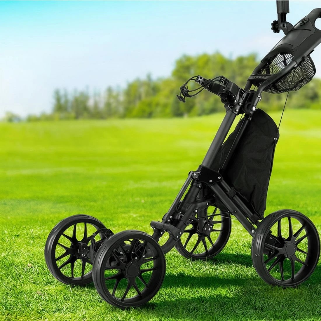 5 Everfit Golf Buggy Foldable Trolley Golf Cart Wheels Umbrella Bottle Holder - Black, 5 of 6