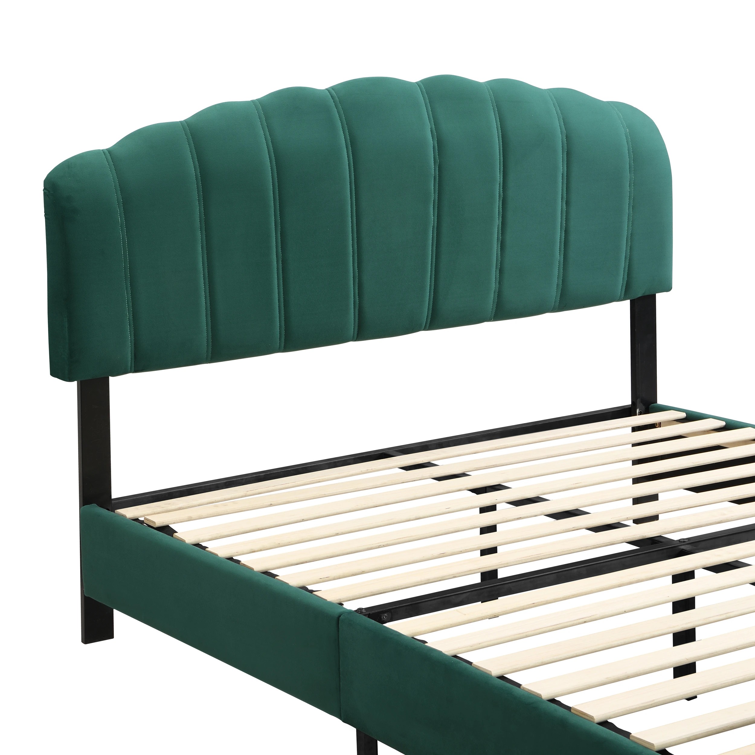 6 IHOMDEC BEF04 Queen Shell-Style Bed Frame - Green - Green, 6 of 10