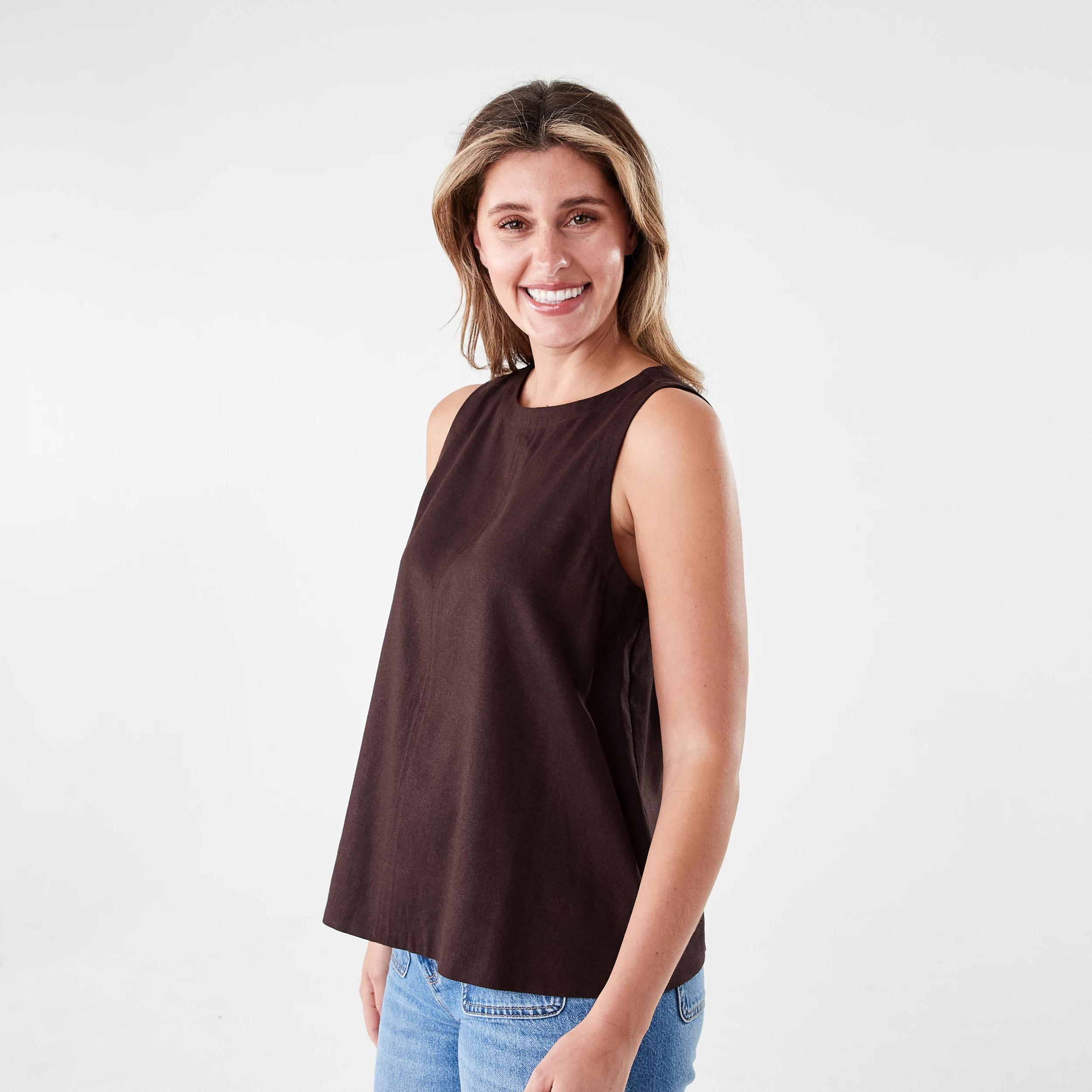 2 Sleeveless Linen Blend Swing Tank Choc Plum, 2 of 5