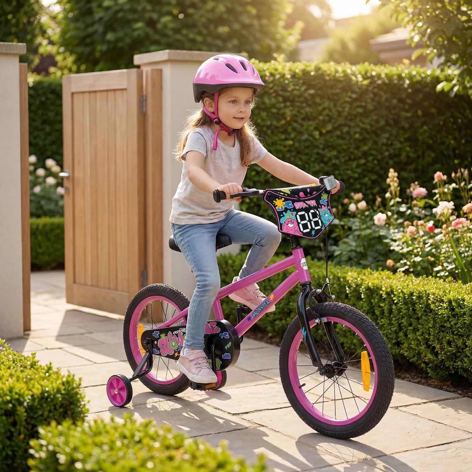 3 Costway 40cm Bike Adjustable Bicycle w/Training Wheels Handbrake Coaster Brake Reflectors - Pink, 3 of 3
