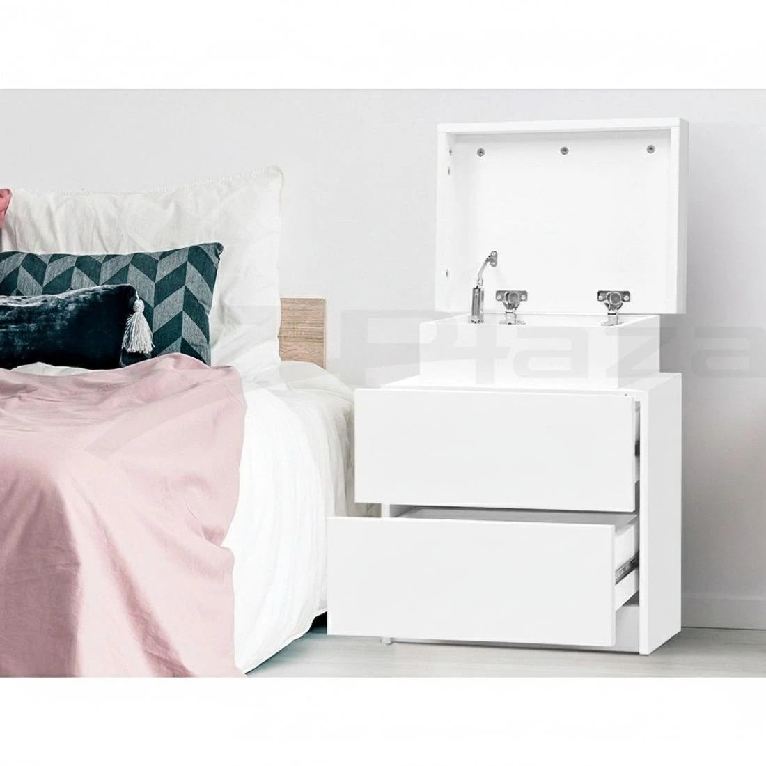 4 Artiss 2X Bedside Table 2 Drawers Lift-up Storage - White, 4 of 8