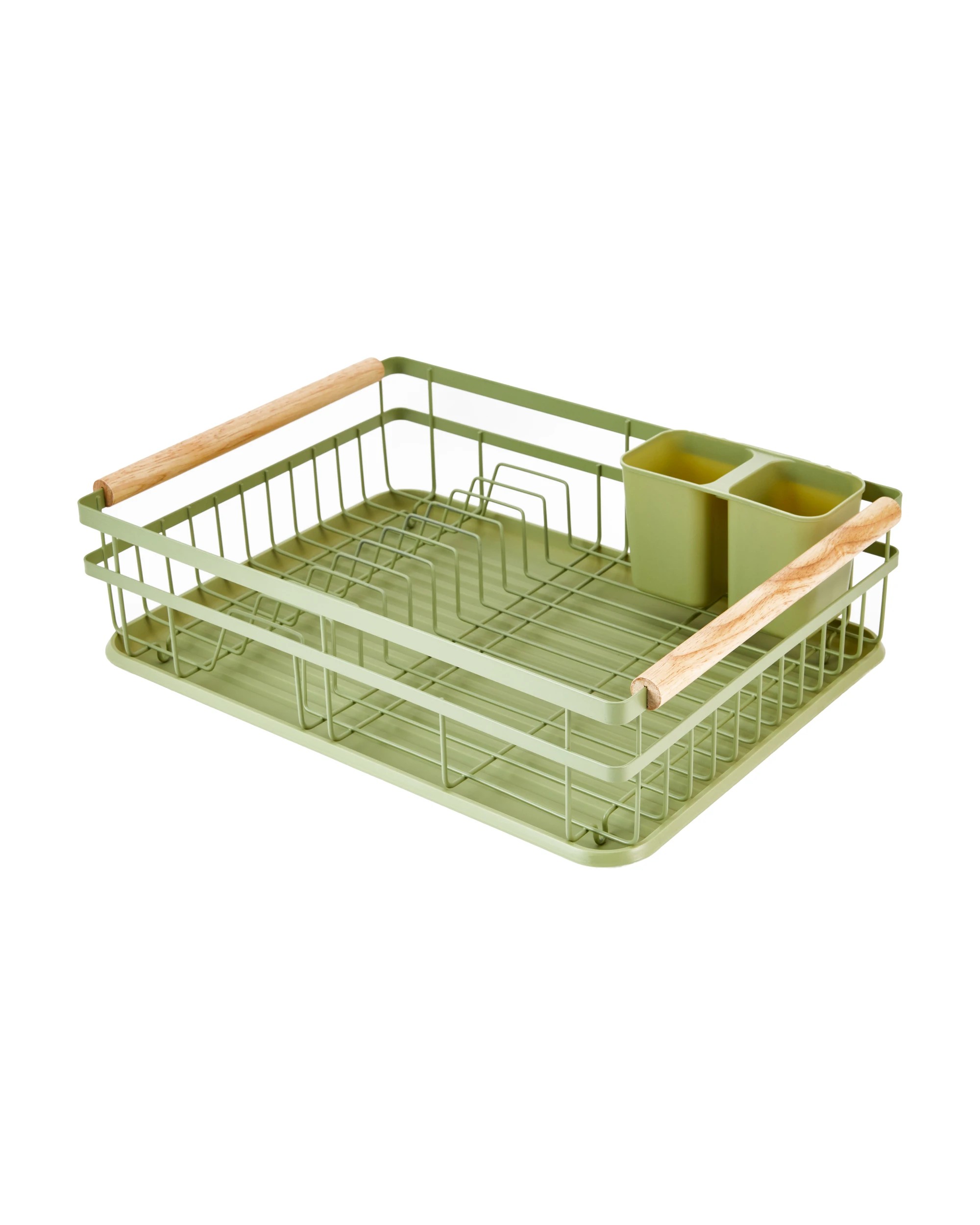 1 Green Wooden Handle Dish Rack, 1 of 6