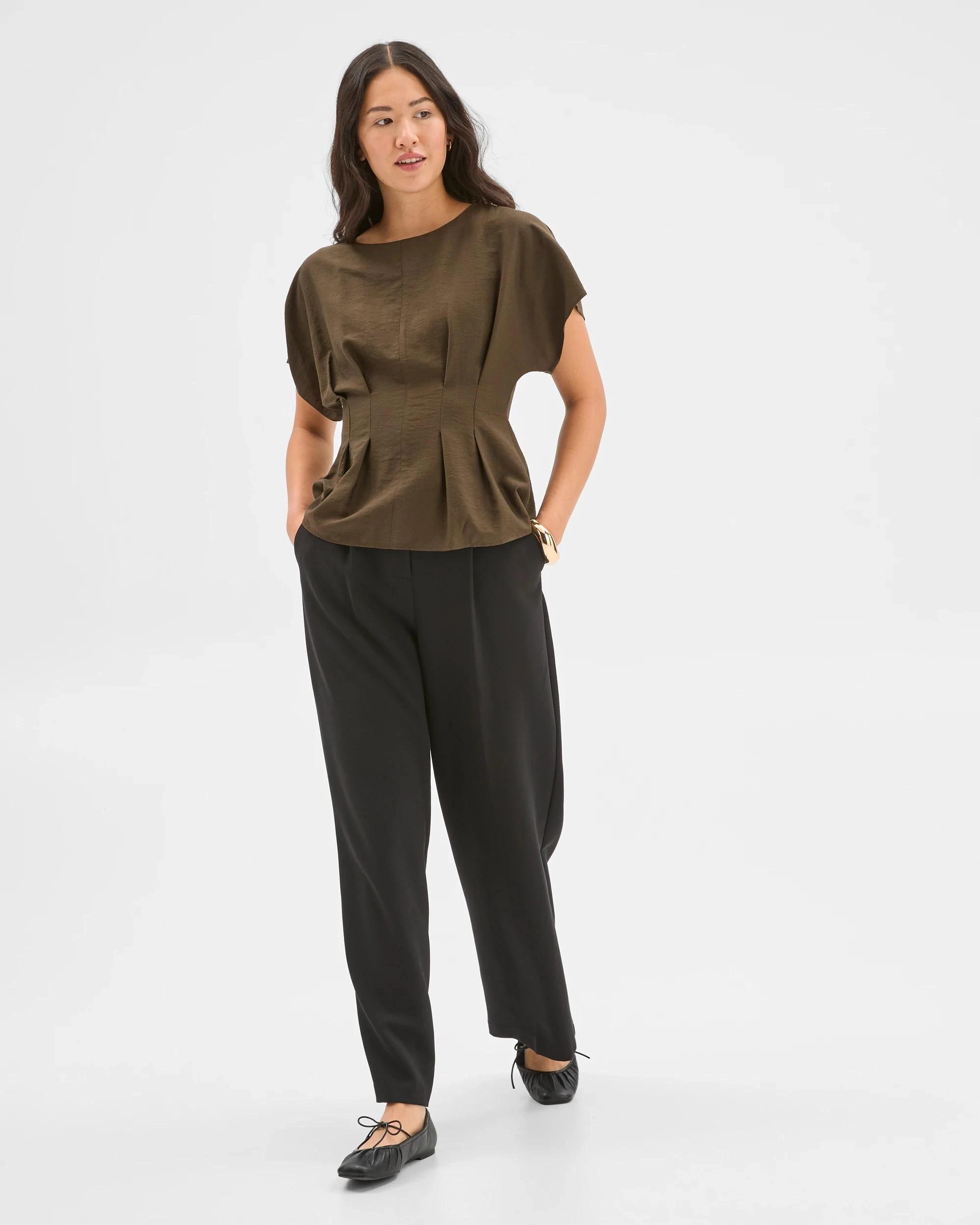 3 Preview Short Sleeve Femme Tuck Blouse DARK OLIVE, 3 of 6