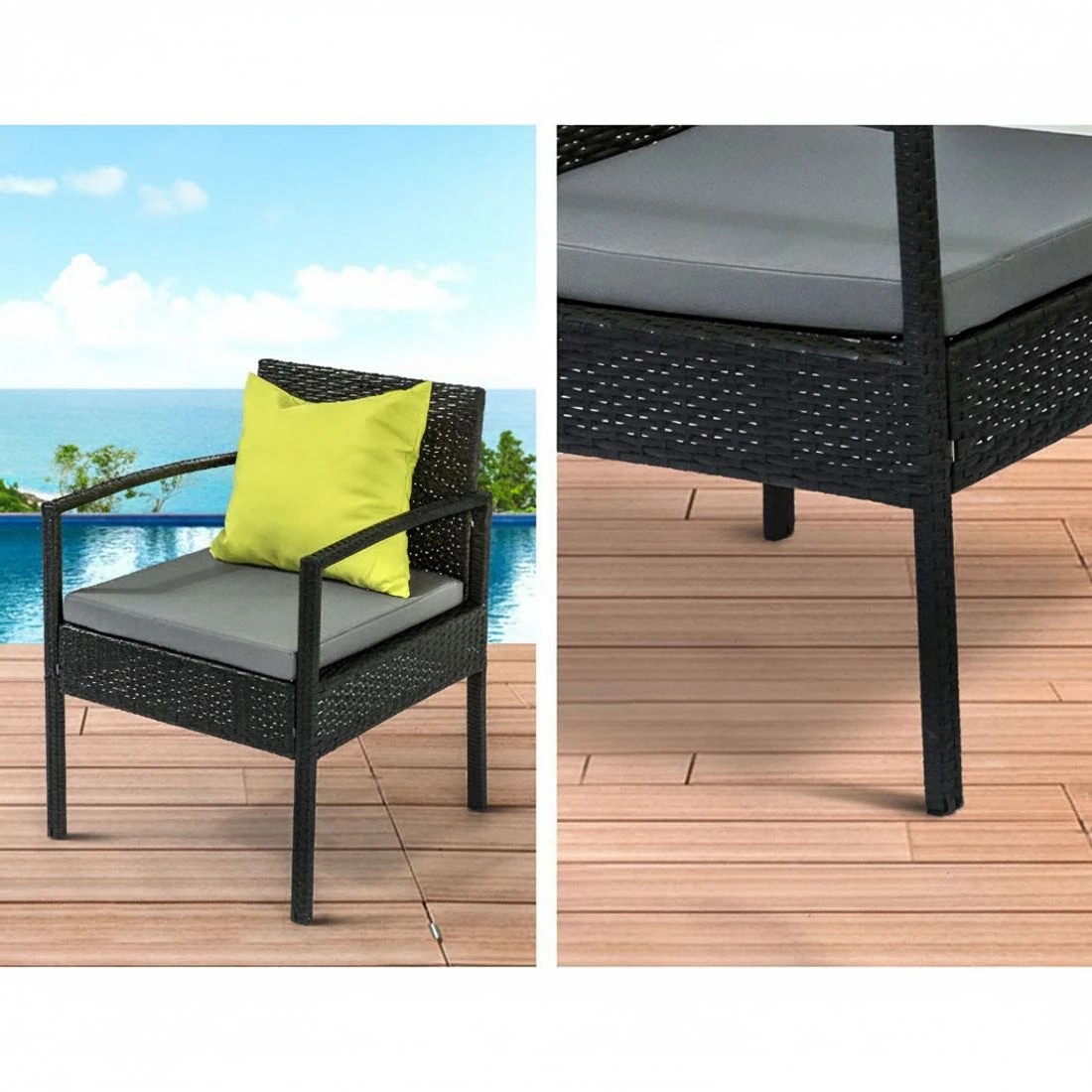 4 Gardeon Outdoor Sofa Set Wicker Lounge Setting Table and Chairs Storage - Black, 4 of 5