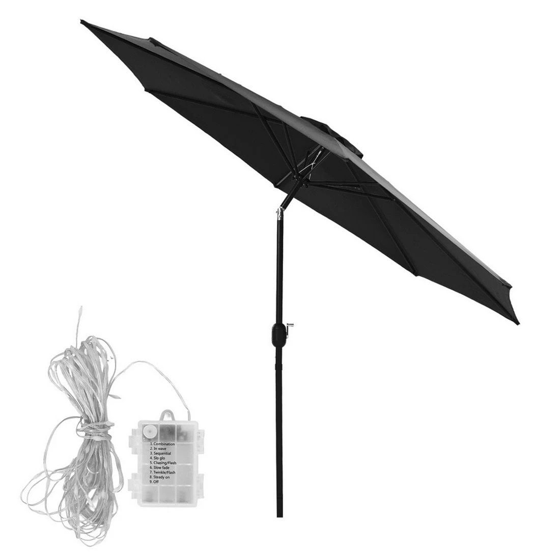 3 Instahut Outdoor Umbrella 2.9m Market Umbrella with String Light Tilt - Black, 3 of 7