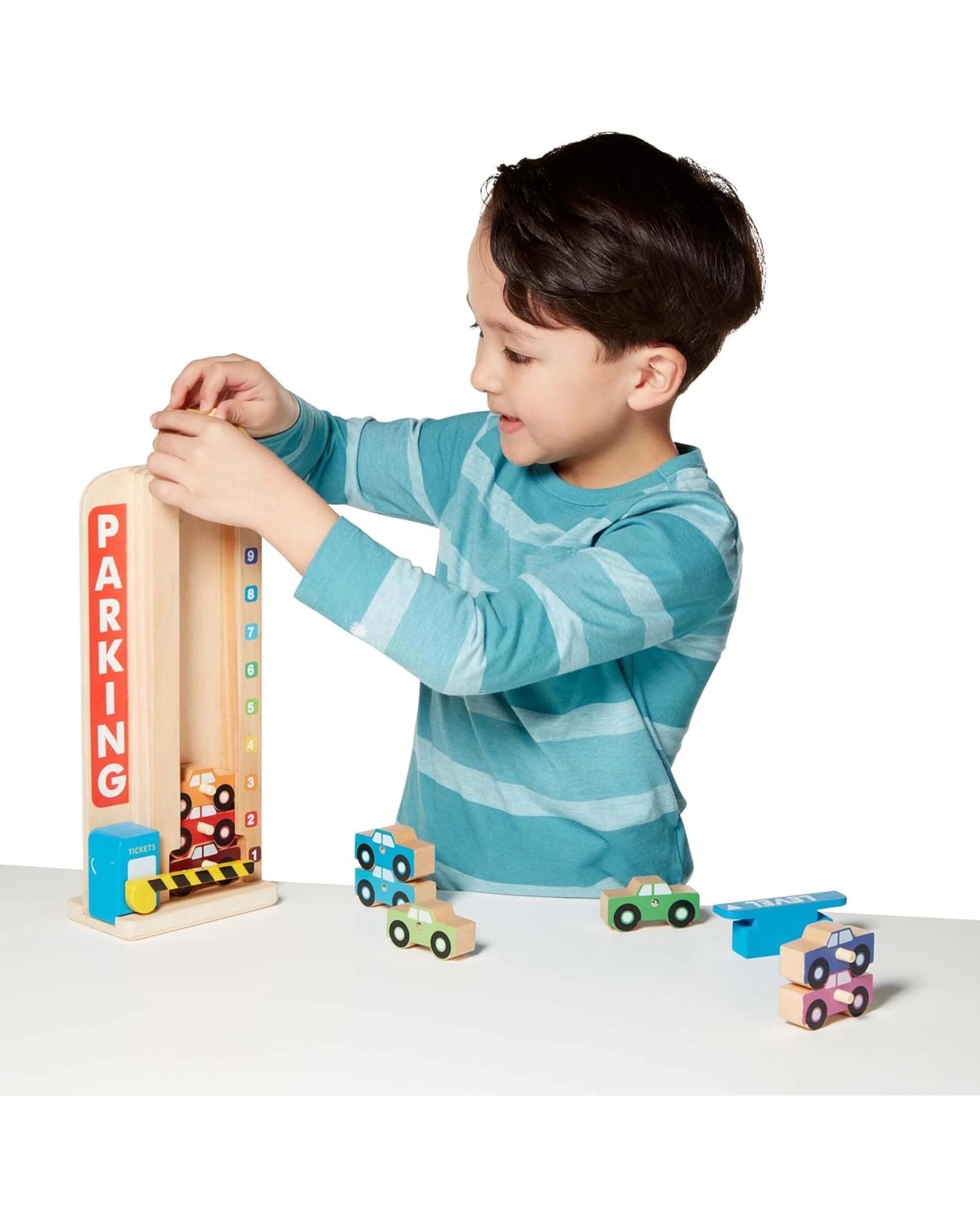 4 Melissa and Doug Stack and Count Wooden Parking Garage with 10 Cars, 4 of 4