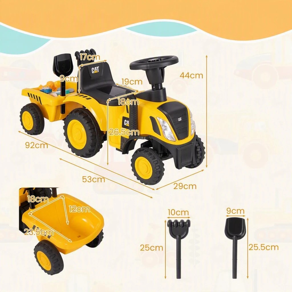2 Costway Battery-Operated Sliding Tractor Toy Ride On Tractor w/Beach Rake & Shovel - Yellow, 2 of 7