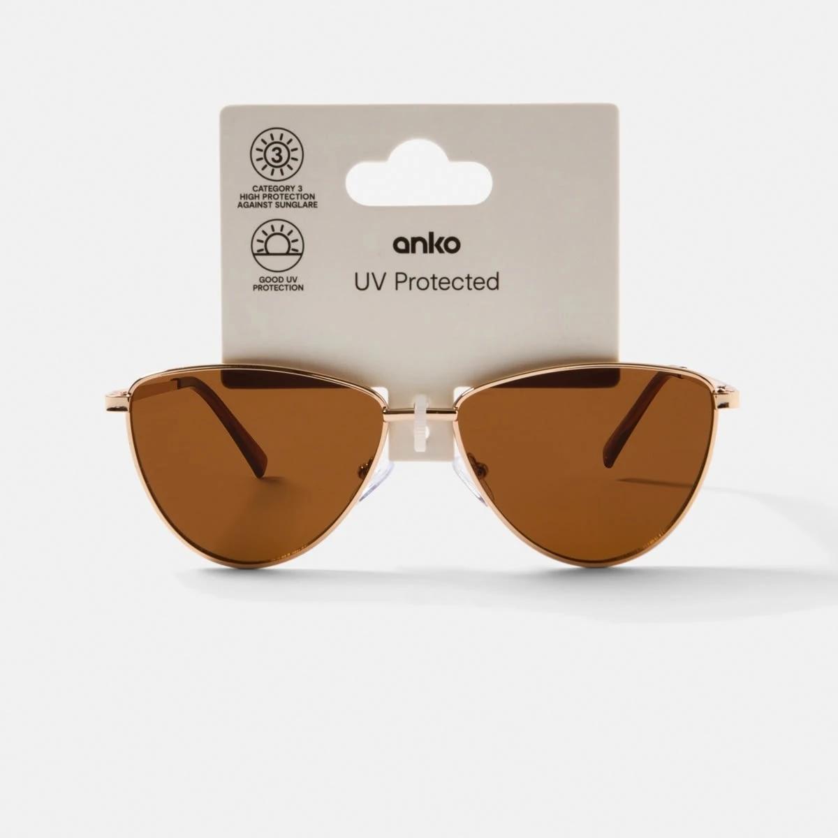 6 Womens Metal Cat Eye Sunglasses Gold, 6 of 6