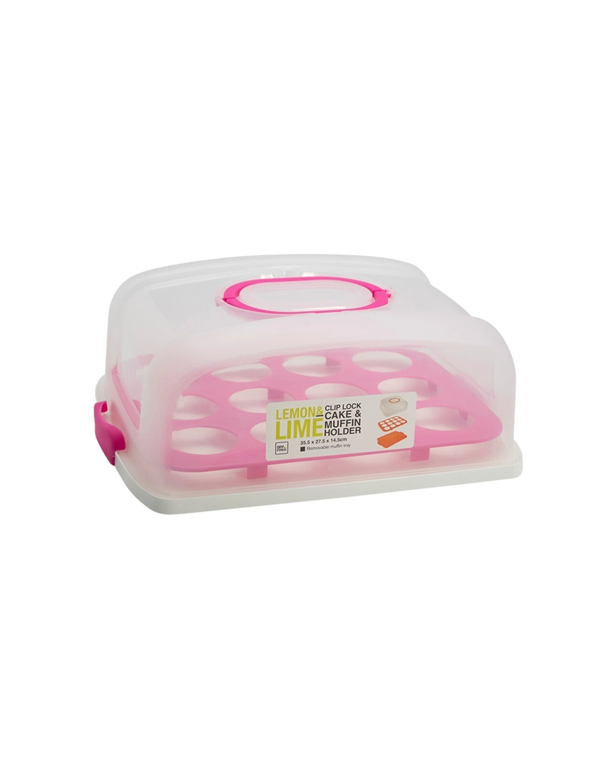 3 Lemon & Lime 37.5cm Rectangle Cake Holder/muffin Tray Food Container W/ Lid - Assorted, 3 of 5