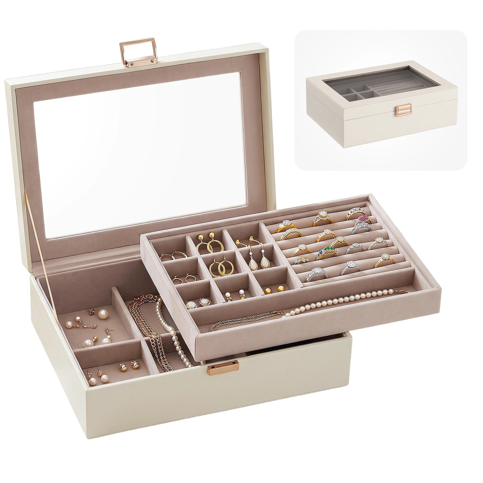 1 Embellir Jewellery Boxes & Organisers 2 Layer Storage Case Lid Necklace Organiser - White, 1 of 10