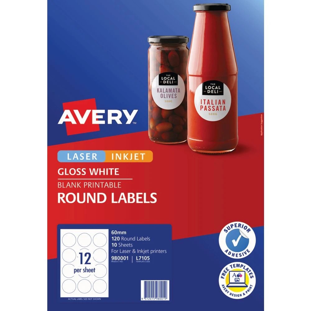 2 Avery 12UP Inkjet Laser Gloss Round Labels White 10 Sheets, 2 of 6
