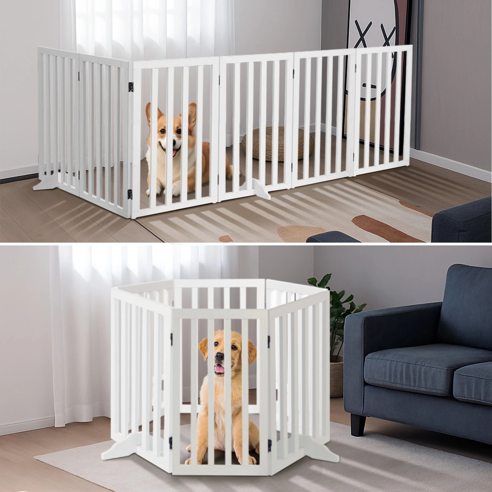 7 Alopet Wooden Pet Gate Dog Fence Safety Stair Barrier Security Door 6-Panel 80cm - White, 7 of 10