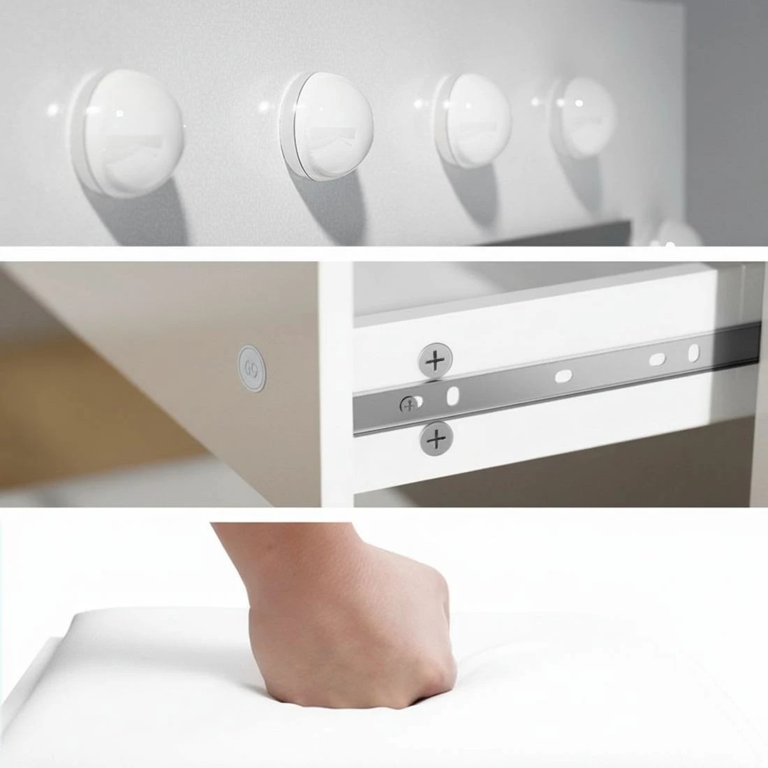 7 Artiss Dressing Table With Mirror Set Stool 12 Led Bulbs Vanity Mirror Stool Set Makeup Storage Easy Assembly - White, 7 of 8