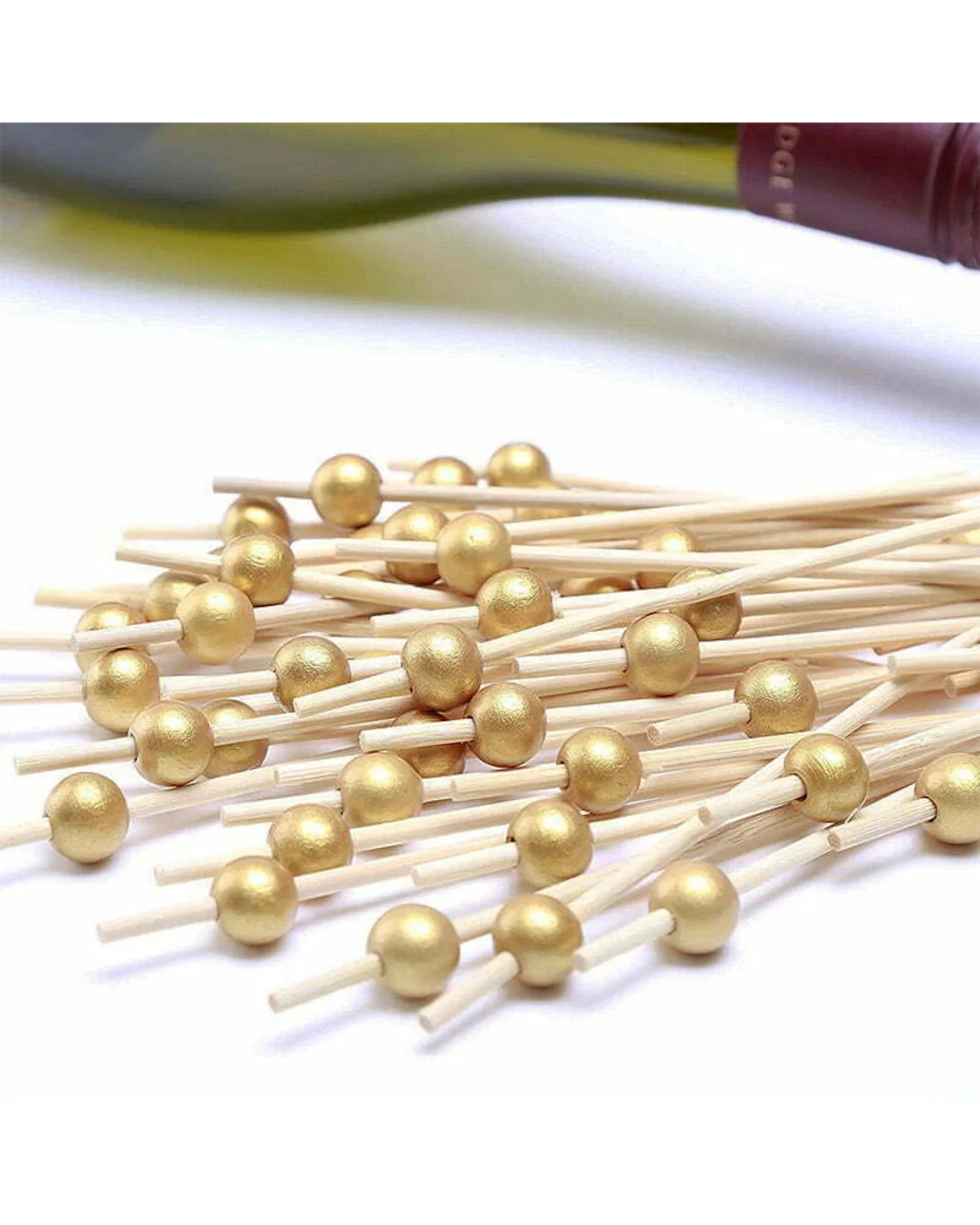 2 Party Maker Gold Bead Wooden Cocktail Picks Pack of 12 - Gold, 2 of 3