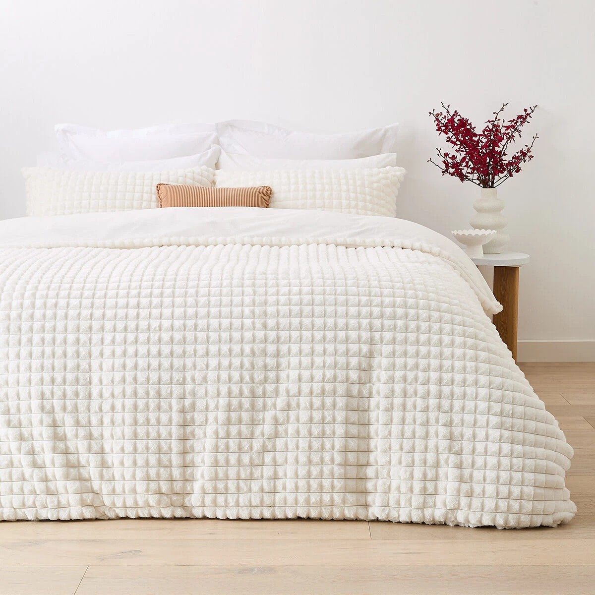 1 Micro Check Quilt Cover Set - Queen Bed, White, 1 of 6
