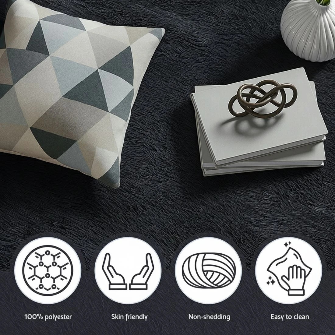 6 Artiss Floor Rug 160x230cm Plush Area Shaggy Rug Living Room Bedroom Carpet - Black, 6 of 9