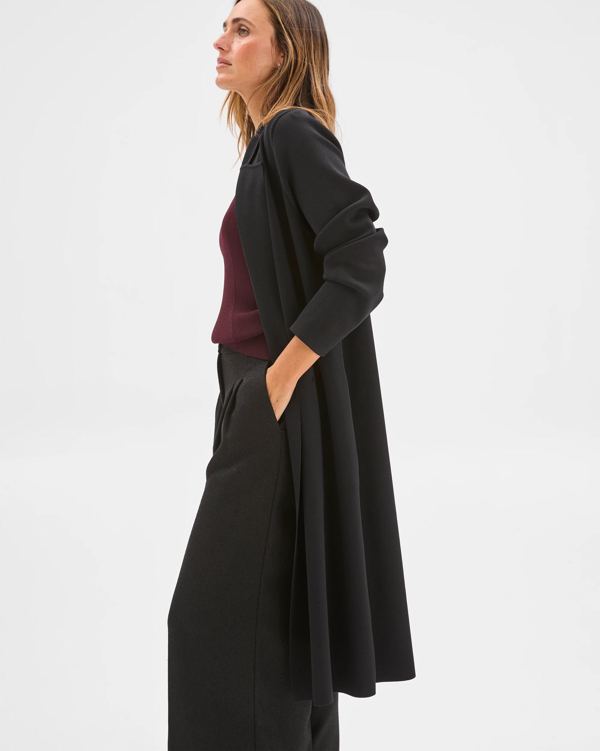 3 Preview Crepe Knit Midi Length Coat BLACK, 3 of 6