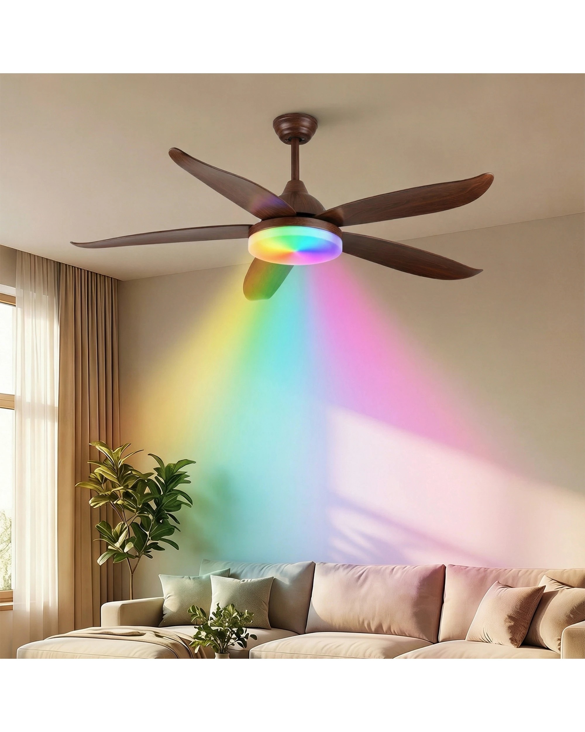 4 Advwin Ceiling Fans with  RGB Color Lights 6 Speeds Remote APP Control - Brown, 4 of 7