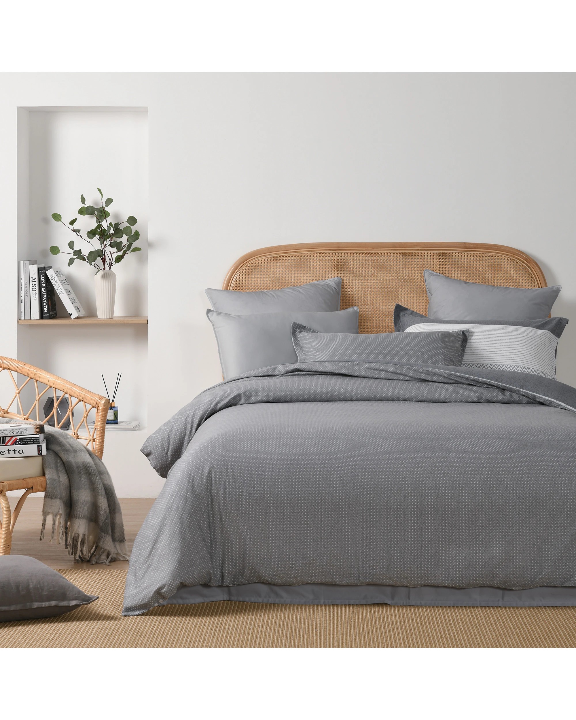 2 Dreamaker Artarmon 100% Cotton Reversible Quilt Cover Set - King Single Bed - Grey, 2 of 8