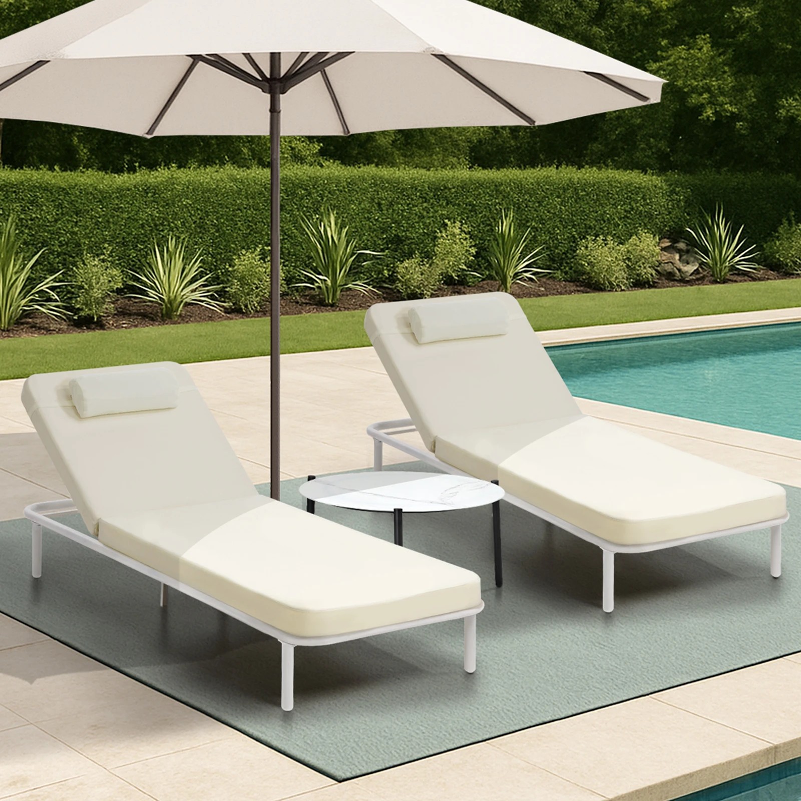 Livsip 3PCS Sun Lounge Set Outdoor Lounger Beach Chairs with Table ...