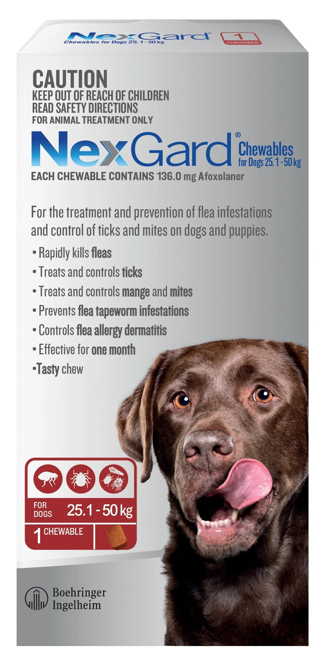 1 Nexgard For Dogs Red Extra Large 25.1-50kg - 3 Months Supply, 1 of 2